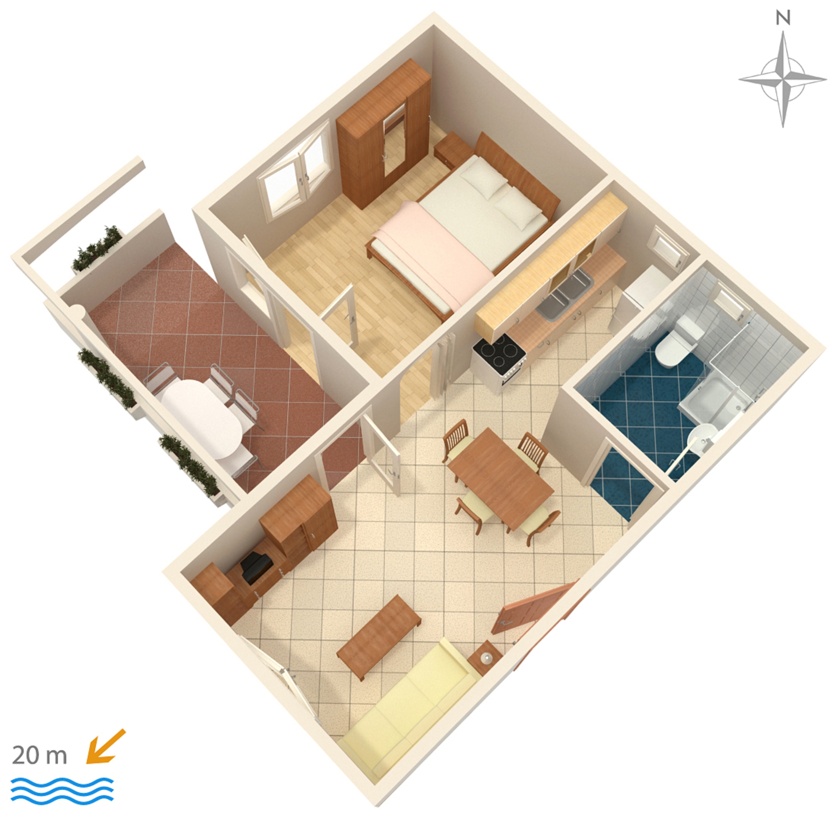 One bedroom apartment near beach Bibinje, Zadar  A-a