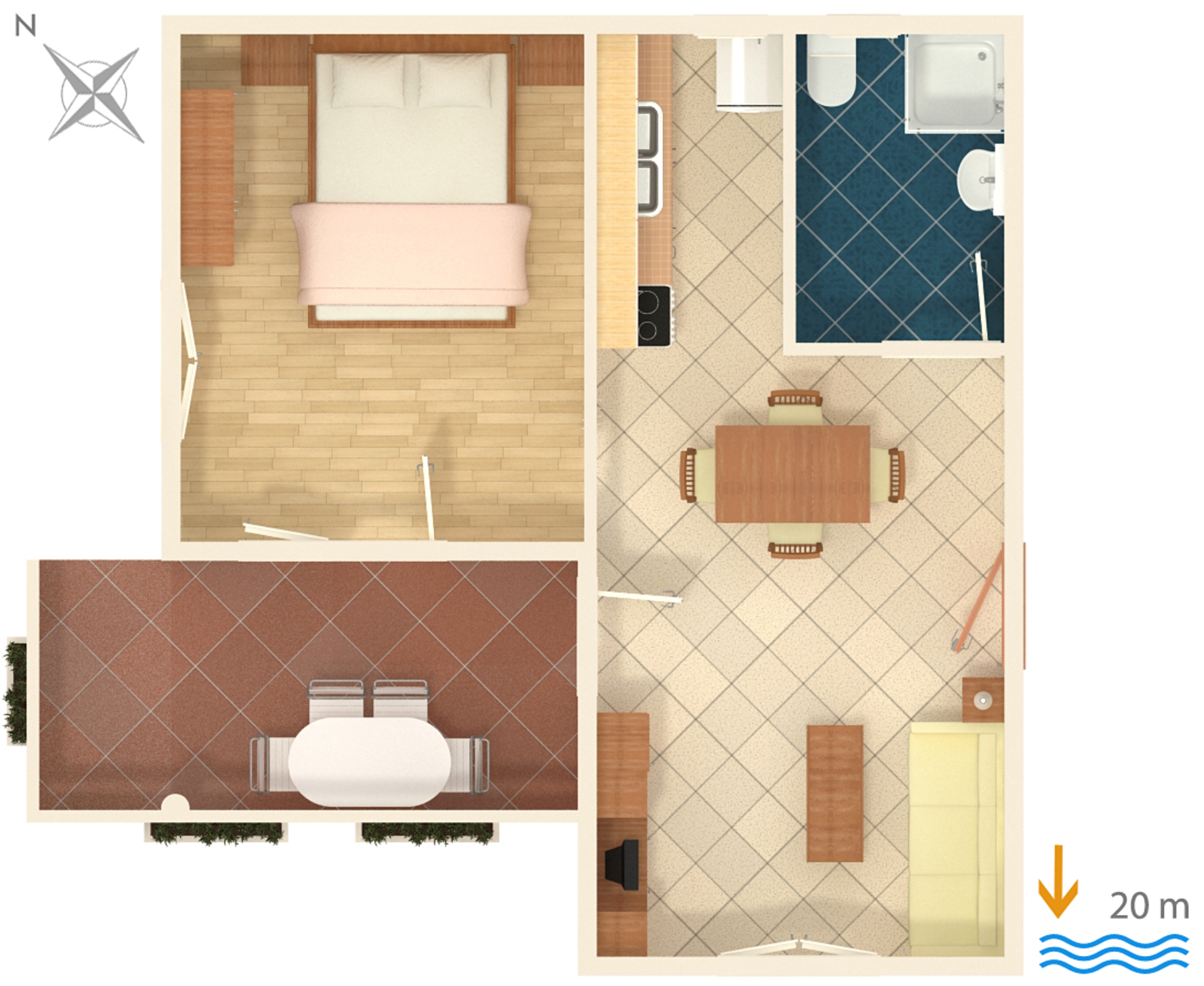One bedroom apartment near beach Bibinje, Zadar  A-a