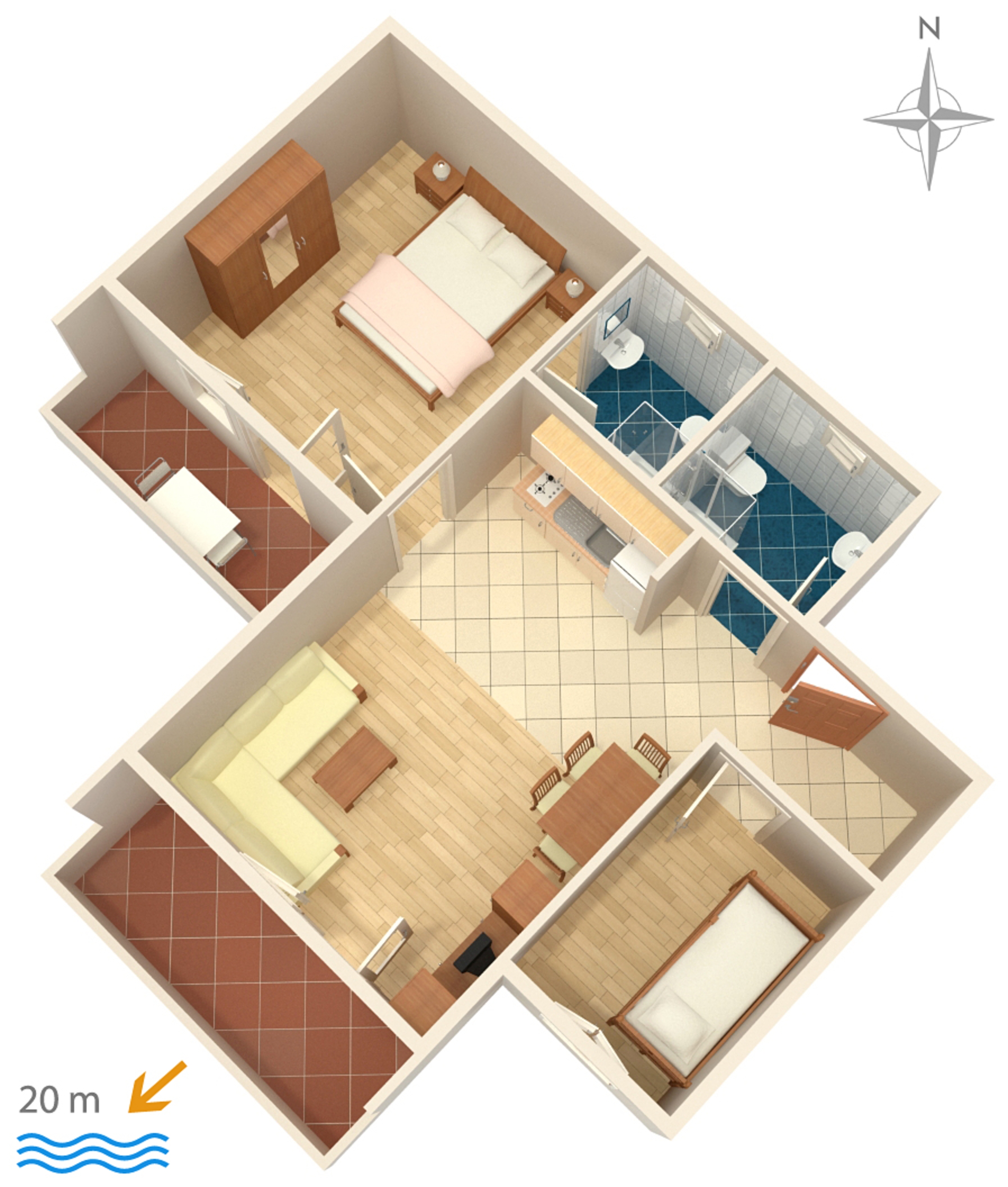 Two bedroom apartment near beach Bibinje, Zadar  A-b