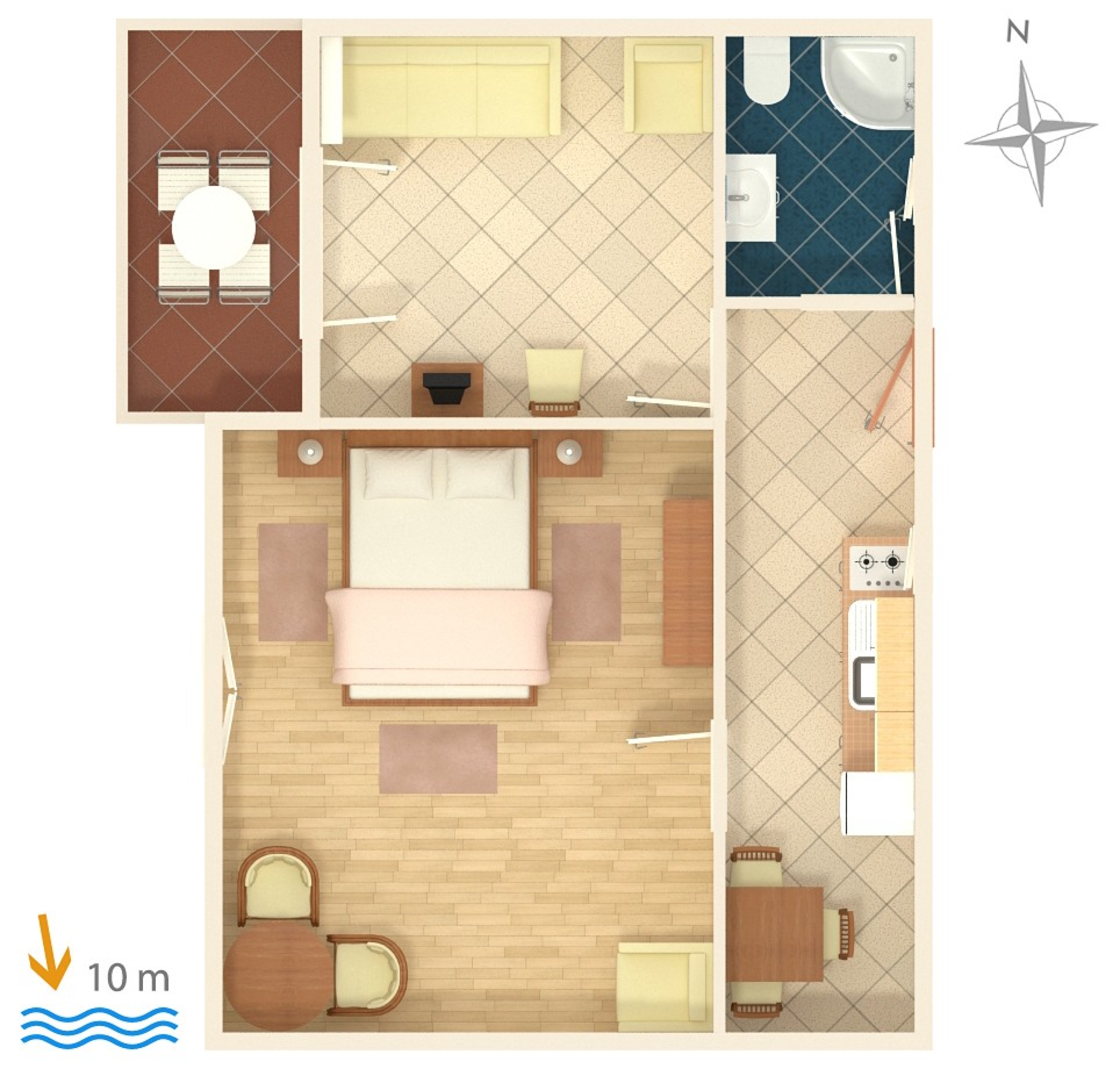 One bedroom apartment near beach Vodice  A-c