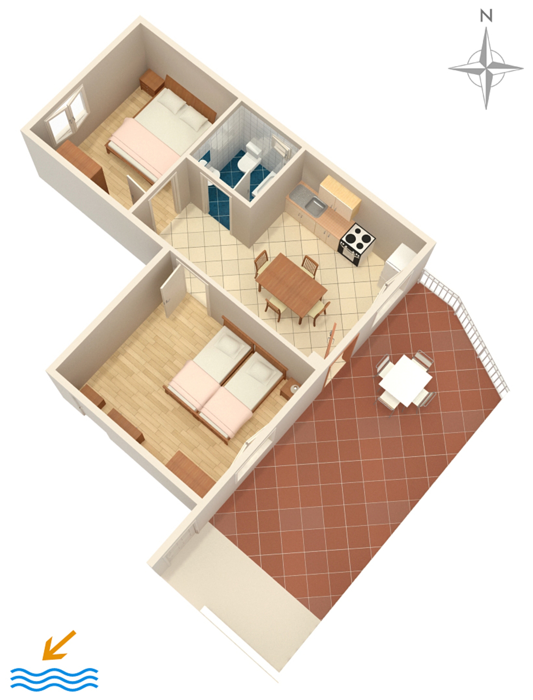 Two bedroom apartment with terrace and sea view Grebaštica, Šibenik  A-b