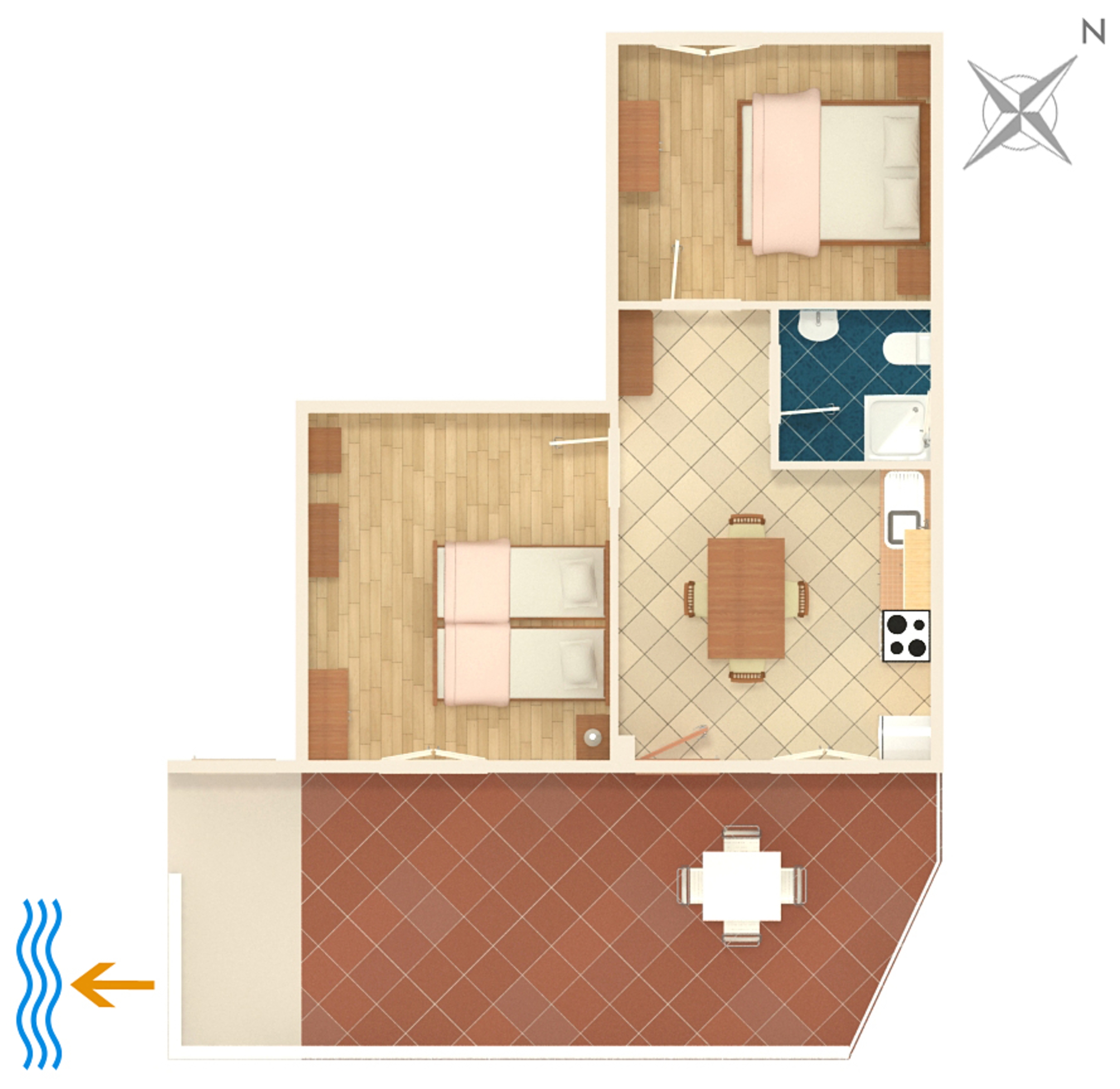 Two bedroom apartment with terrace and sea view Grebaštica, Šibenik  A-b