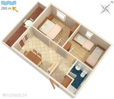 Plan Vodice, Plan in the apartment, dopusteni kucni ljubimci i WIFI.