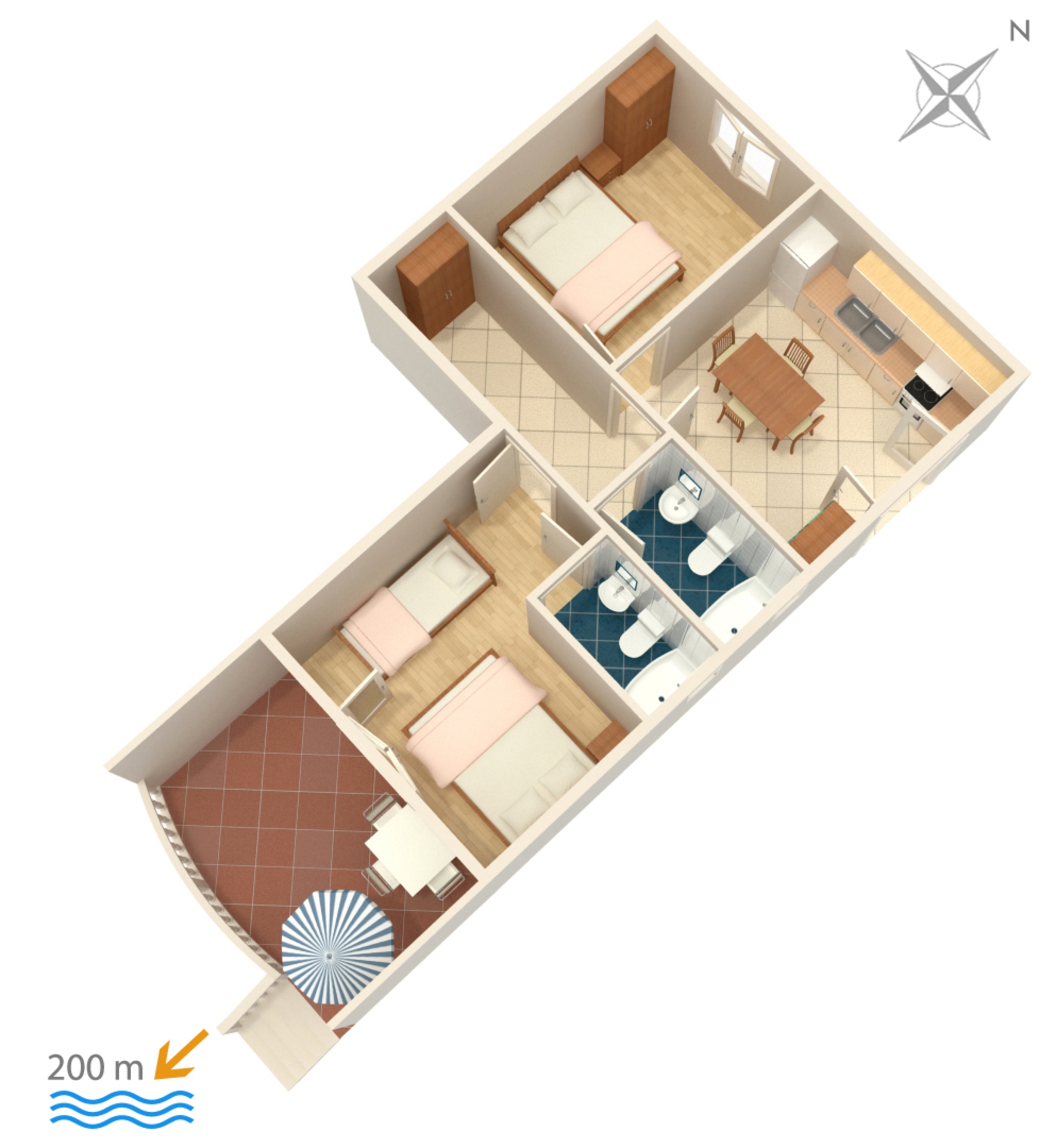 Two bedroom apartment with terrace and sea view Grebaštica, Šibenik  A-a