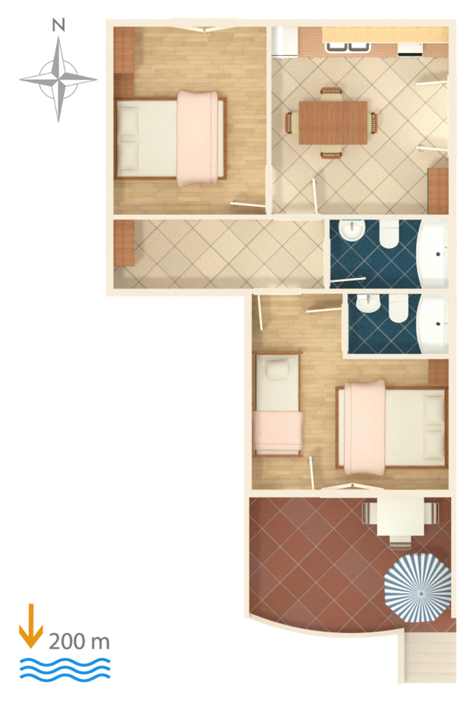 Two bedroom apartment with terrace and sea view Grebaštica, Šibenik  A-a
