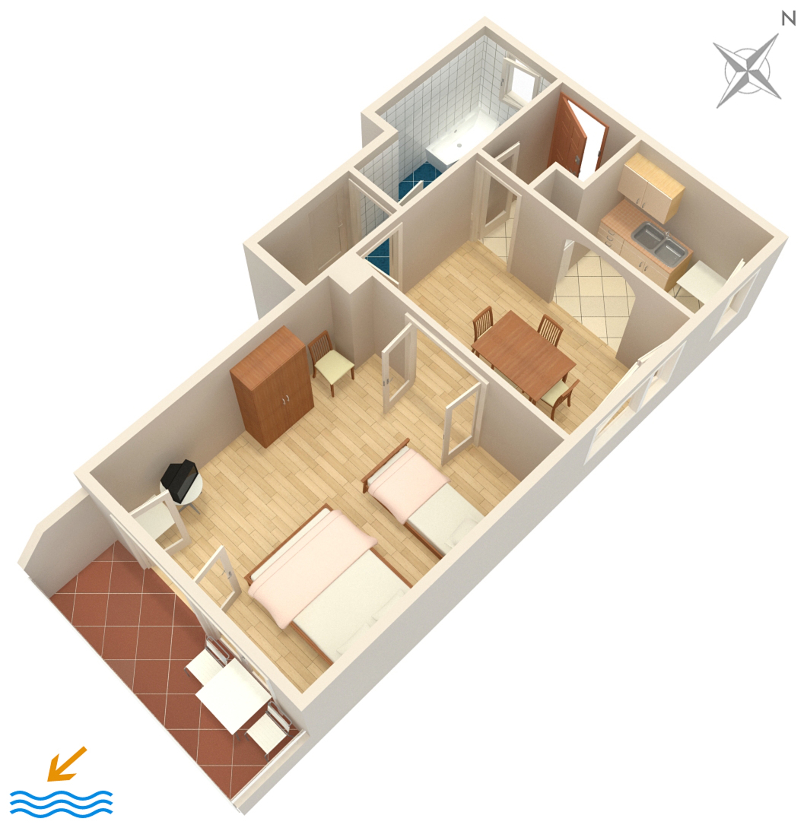 One bedroom apartment with balcony and sea view Tisno, Murter  A-b