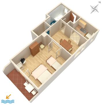 Tisno, plattegrond in the apartment, (pet friendly) en WiFi.