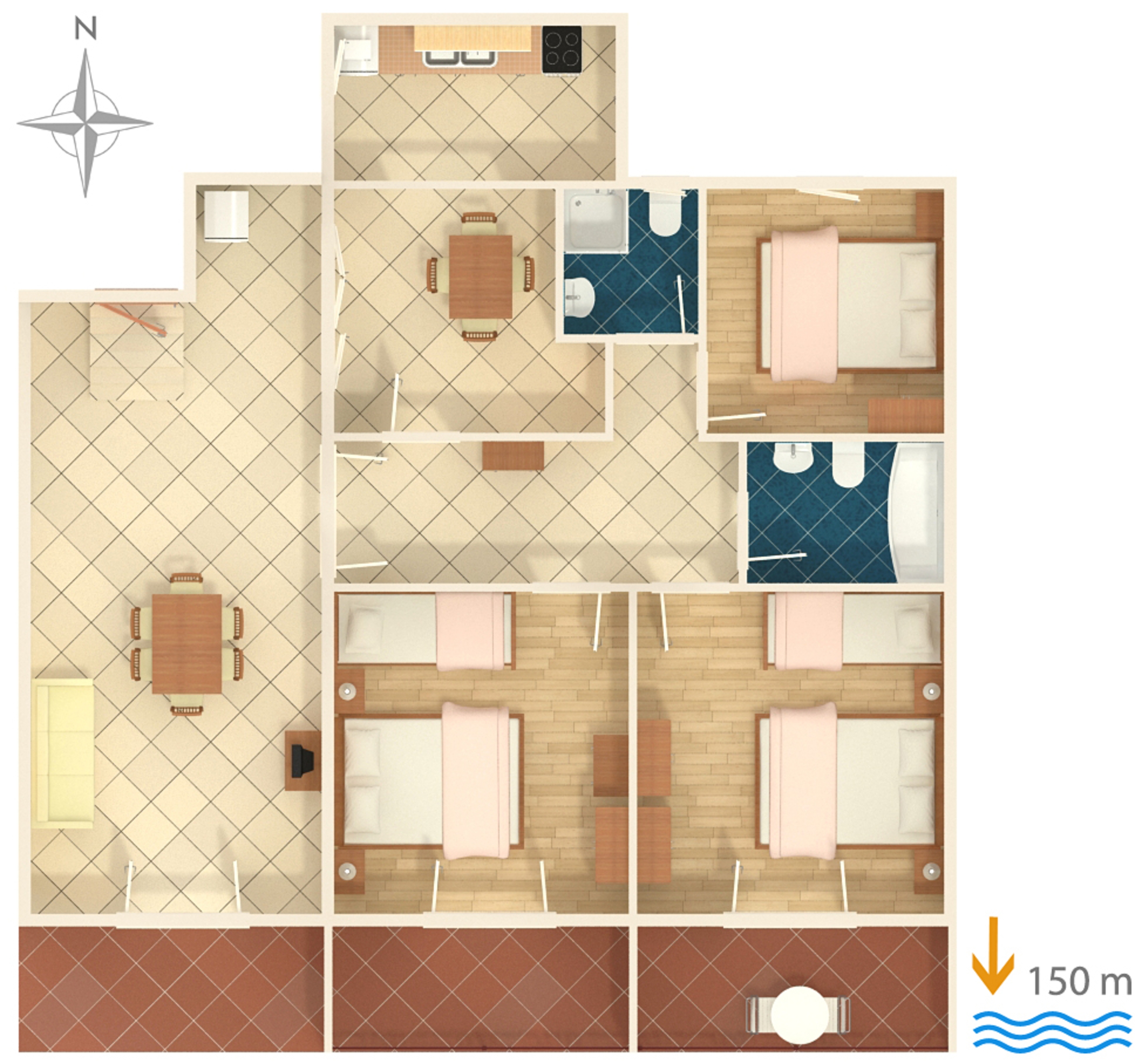 Three bedroom apartment with terrace Podgora, Makarska  A-a