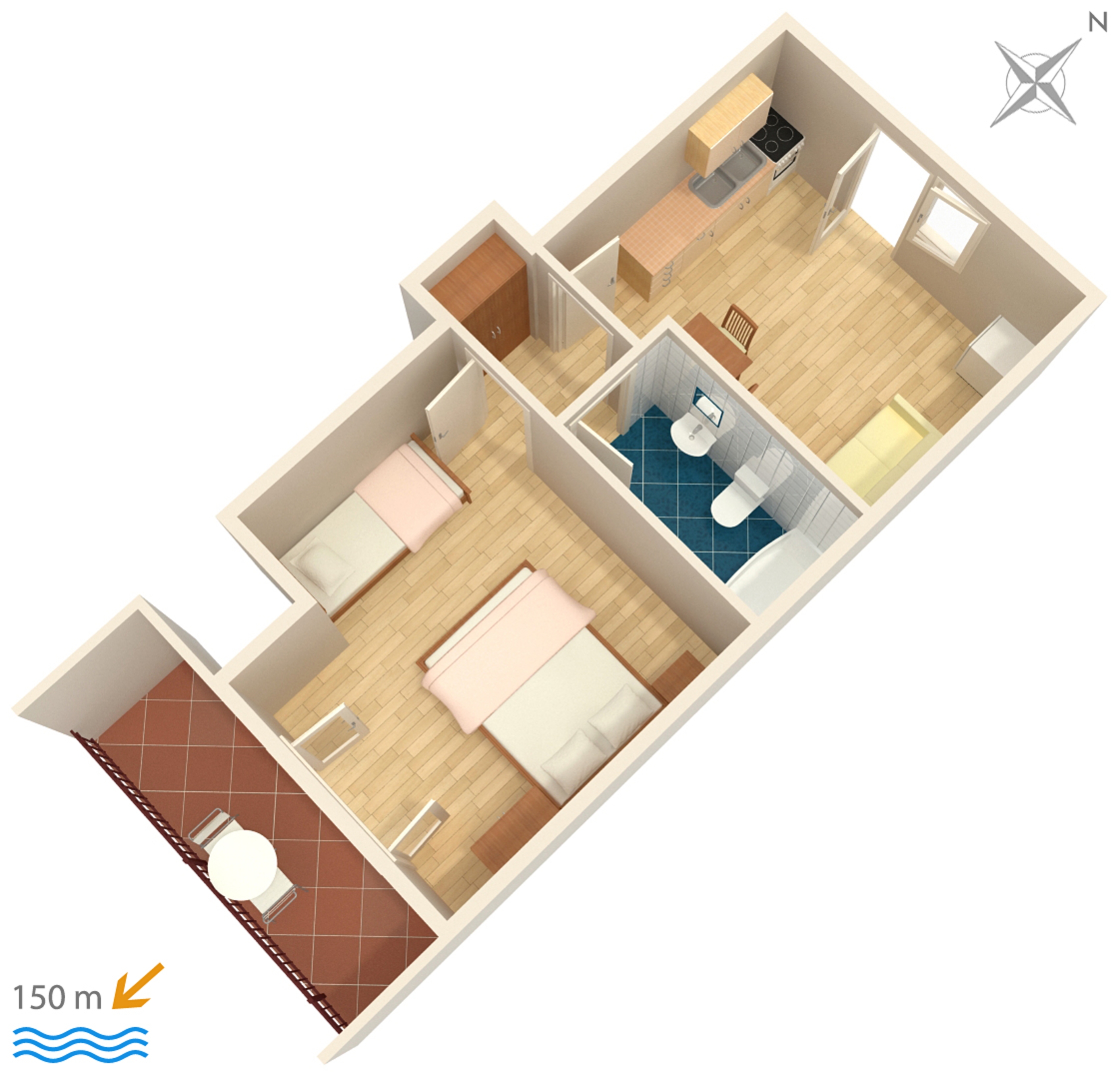 One bedroom apartment with balcony and sea view Podgora, Makarska  A-b