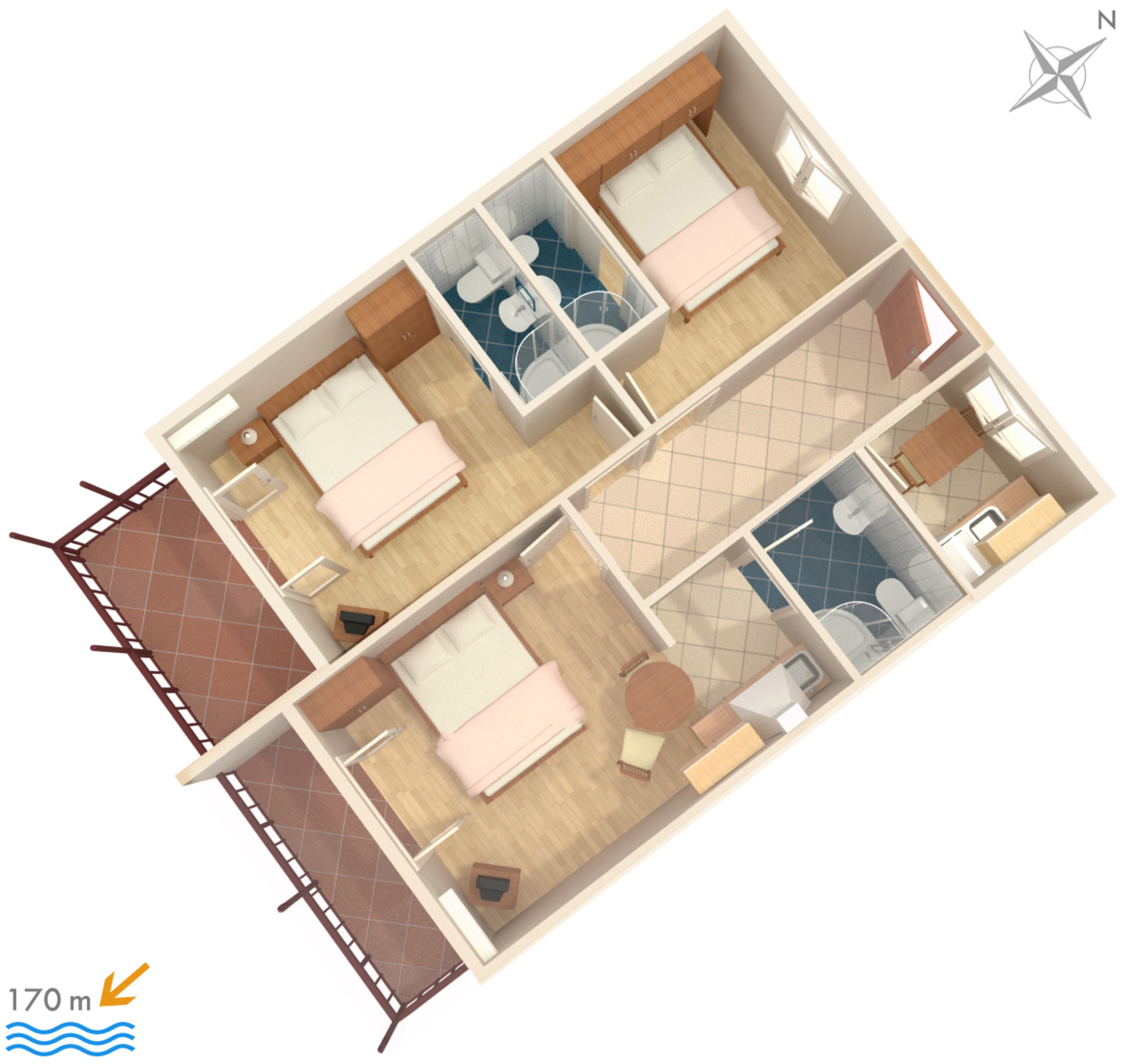 Three bedroom apartment with terrace and sea view Brna, Korčula  A-b
