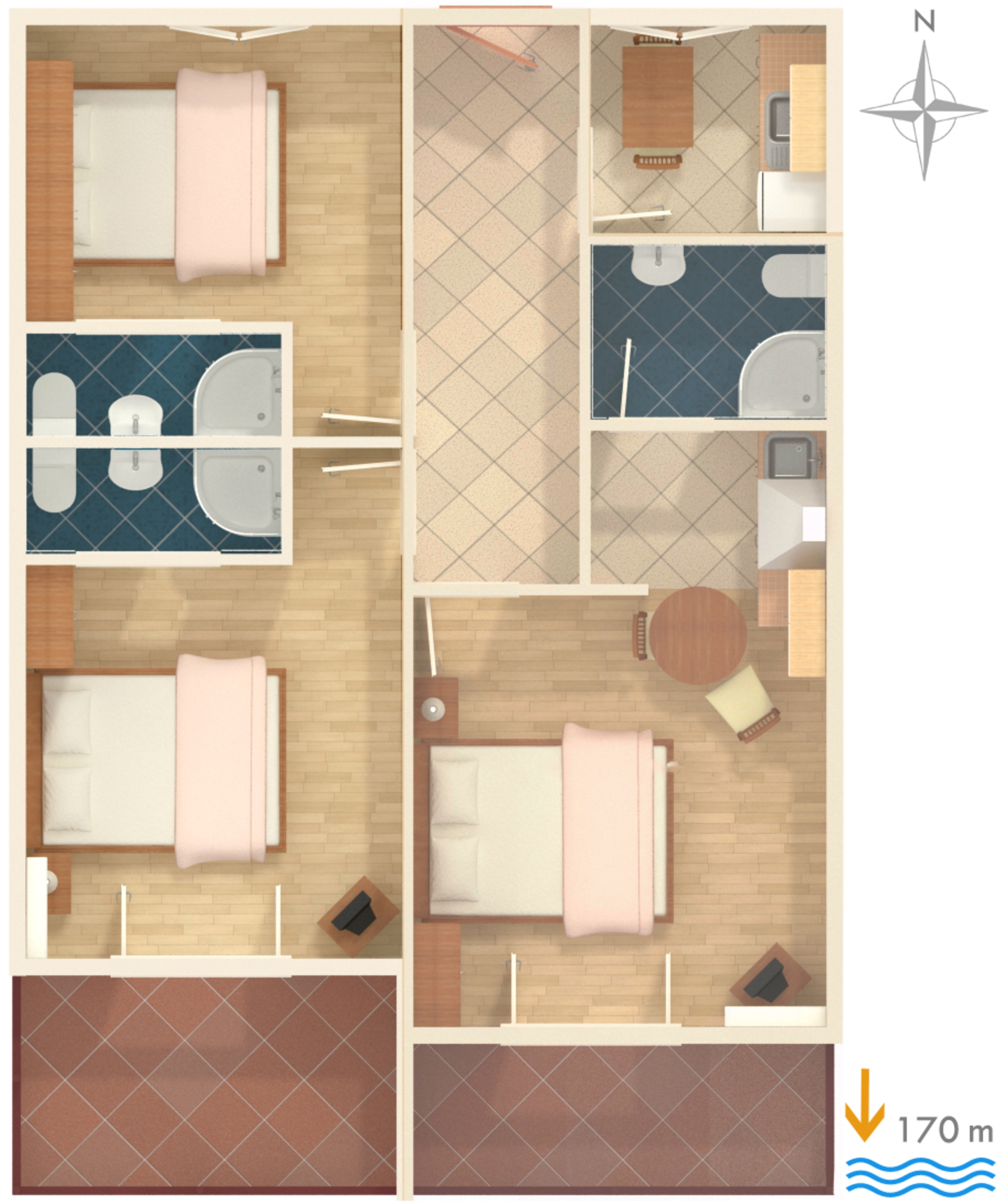 Three bedroom apartment with terrace and sea view Brna, Korčula  A-b