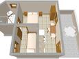 Lavdara, Plan in the studio-apartment, (pet friendly).