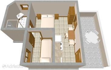 Lavdara, Plan in the studio-apartment, (pet friendly).