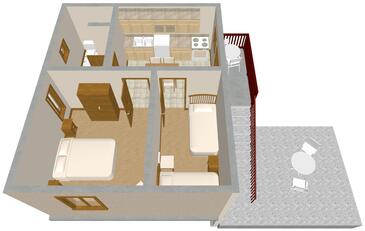 Veli Rat, plattegrond in the apartment, (pet friendly) en WiFi.