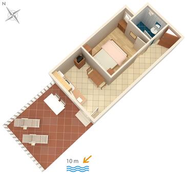 Veli Rat, plattegrond in the apartment, (pet friendly) en WiFi.