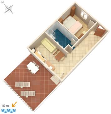 Veli Rat, plattegrond in the apartment, (pet friendly) en WiFi.