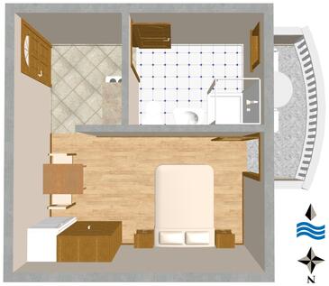 Sali, plattegrond in the studio-apartment, WiFi.