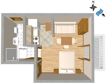 Sali, plattegrond in the studio-apartment, WiFi.