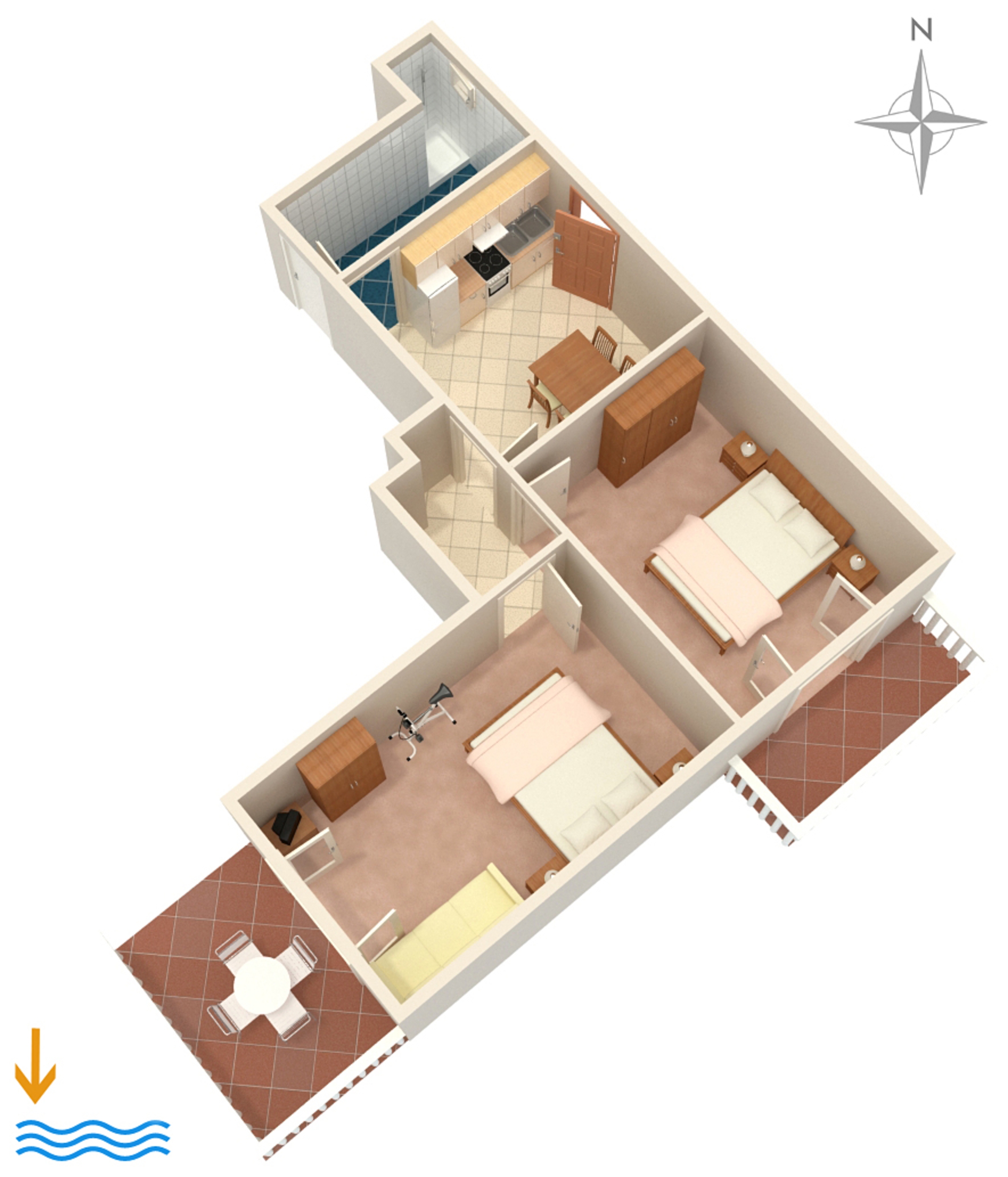 Two bedroom apartment with terrace and sea view Zavalatica, Korčula  A-a