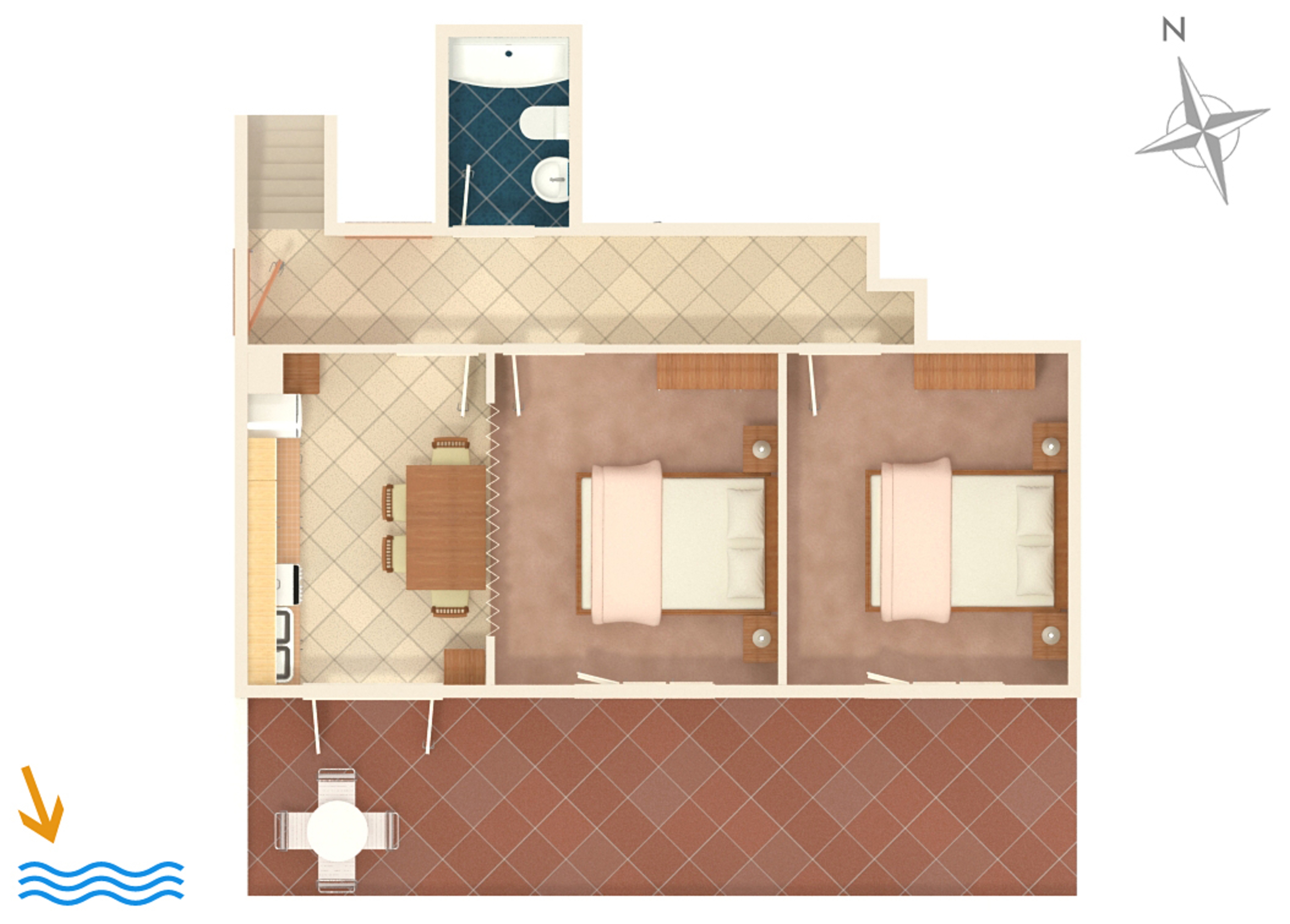 Two bedroom apartment with terrace and sea view Zavalatica, Korčula  A-b