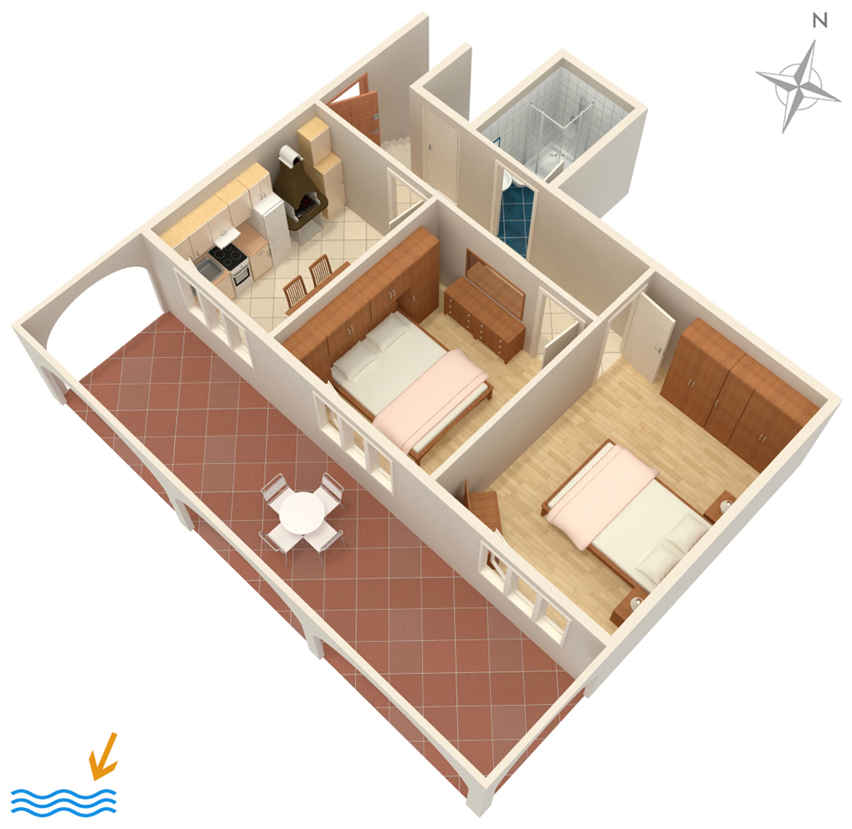 Two bedroom apartment with terrace and sea view Zavalatica, Korčula  A-c