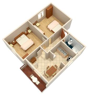 Plan Drače, Plan in the apartment, (pet friendly) and WiFi.