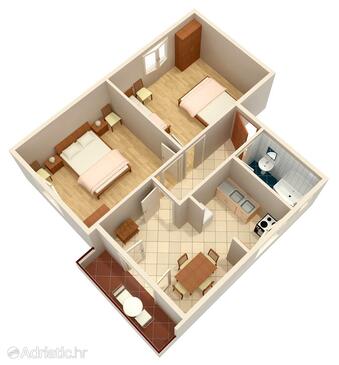 Drače, Grundriss in folgender Unterkunftsart apartment, Haustiere erlaubt und WiFi.