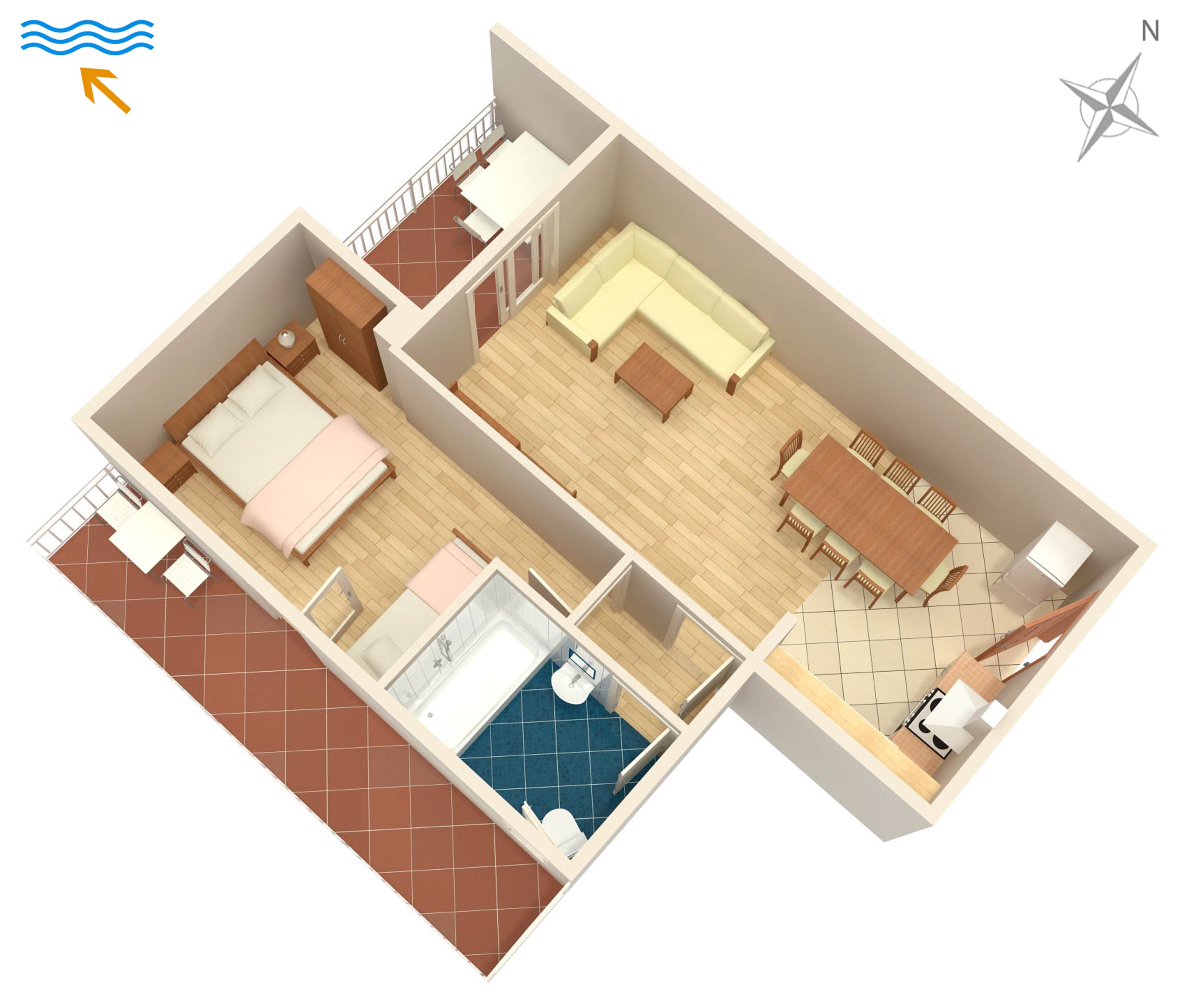 One bedroom apartment with terrace and sea view Žuljana, Pelješac  A-a