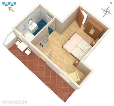 Žuljana, plattegrond in the studio-apartment, (pet friendly) en WiFi.