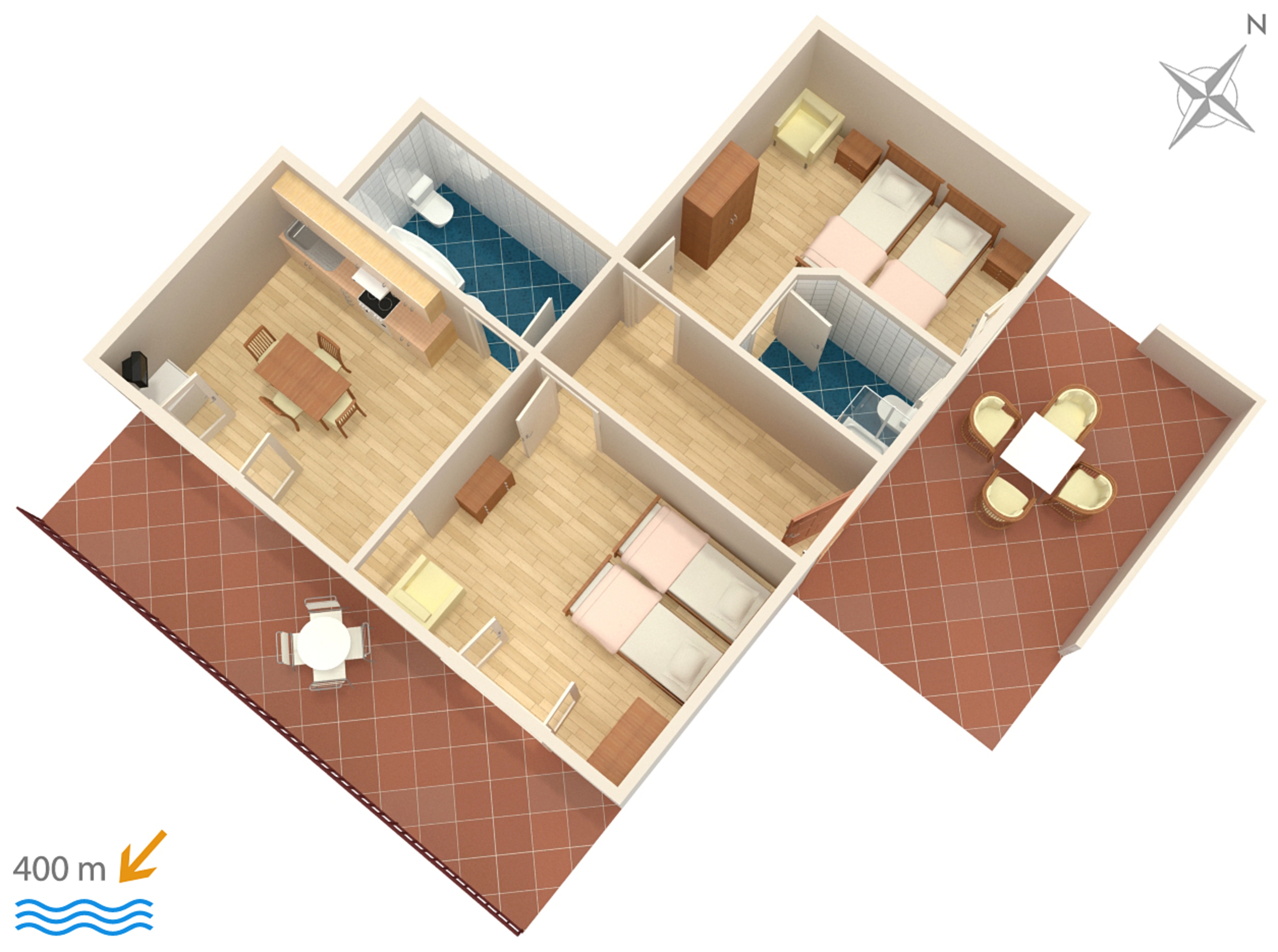 Two bedroom apartment with terrace Orebić, Pelješac  A-b