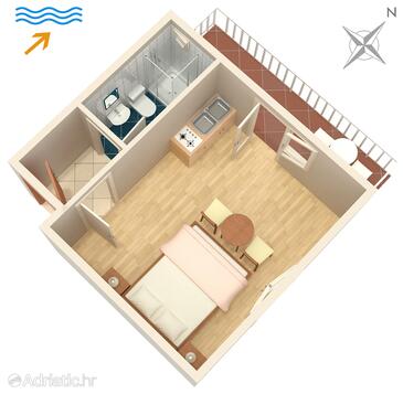 Plan Jelsa, Plan in the studio-apartment, dopusteni kucni ljubimci i WIFI.