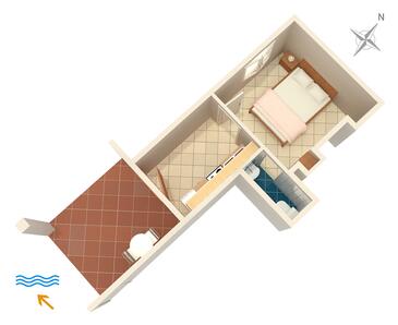 Pokrivenik, plattegrond in the apartment, (pet friendly) en WiFi.