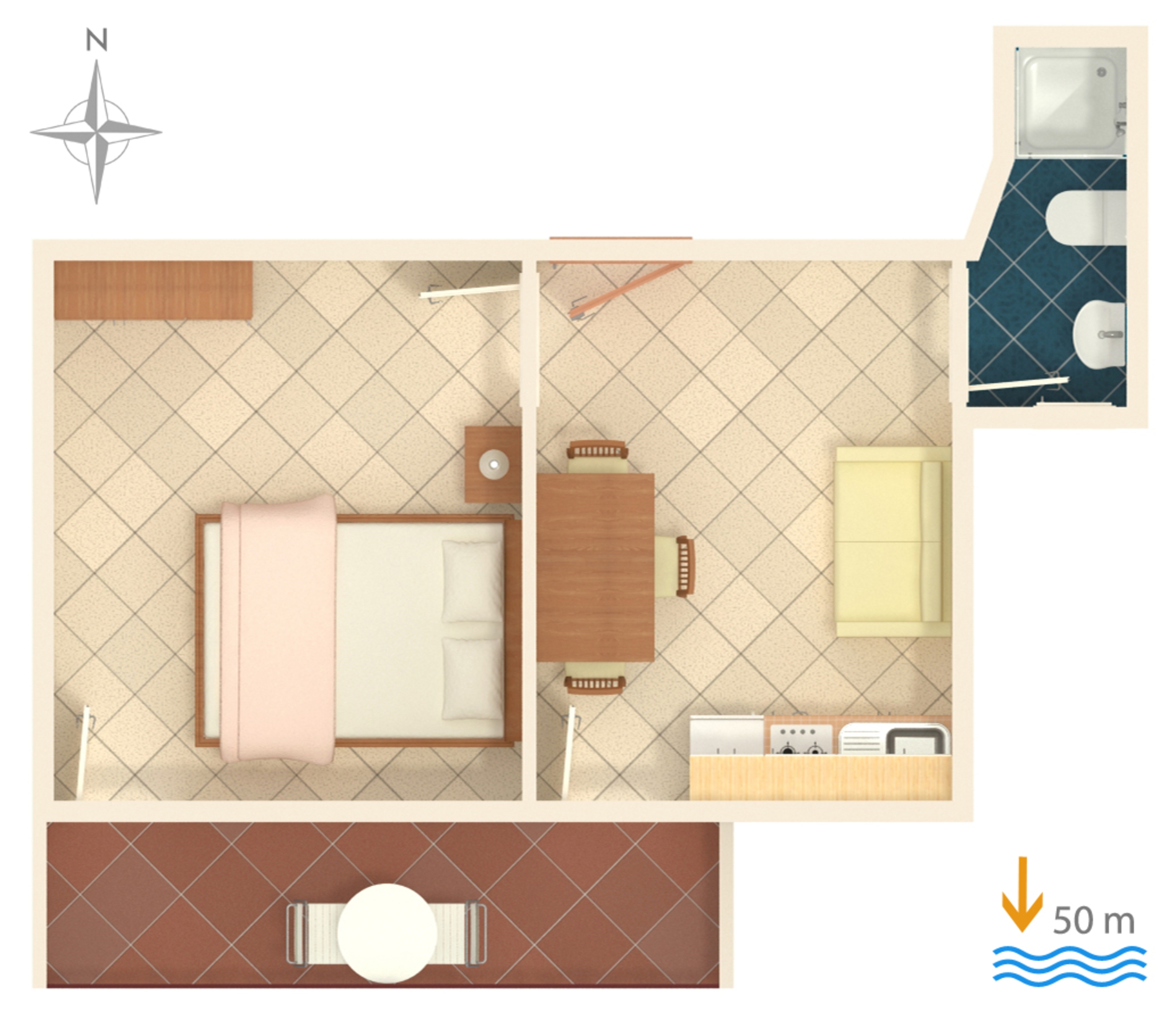 One bedroom apartment near beach Grebaštica, Šibenik  A-c