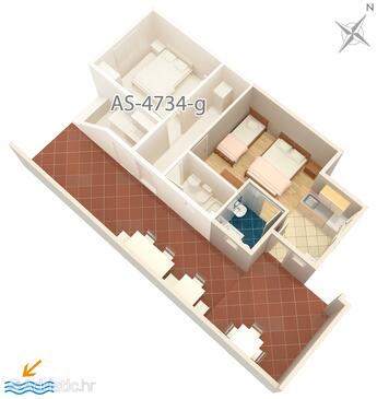 Plan Podaca, Plan in the studio-apartment, dopusteni kucni ljubimci i WIFI.