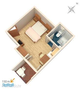Plan Duće, Plan in the studio-apartment, dopusteni kucni ljubimci i WIFI.