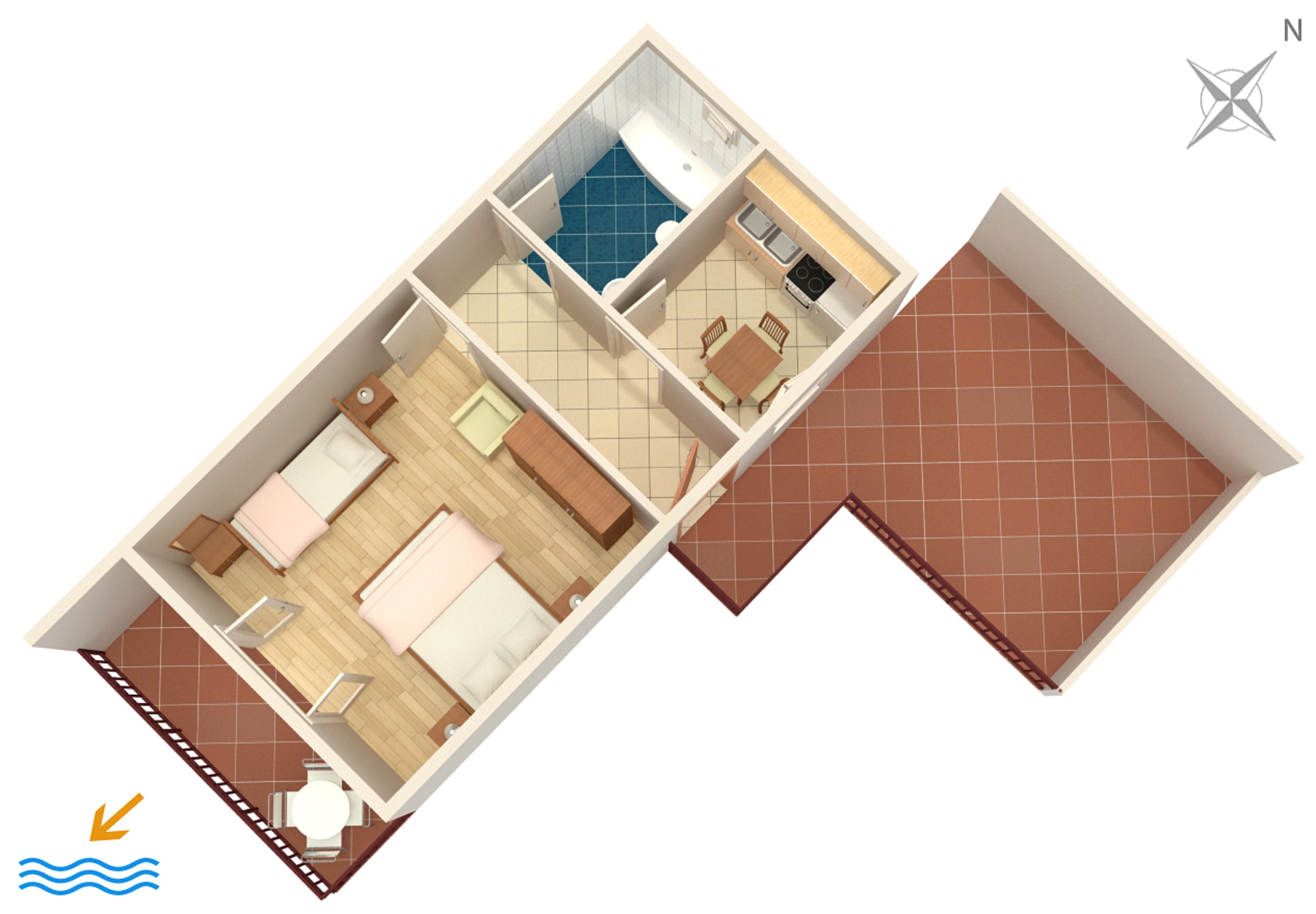 One bedroom apartment with terrace and sea view Nemira, Omiš  A-b