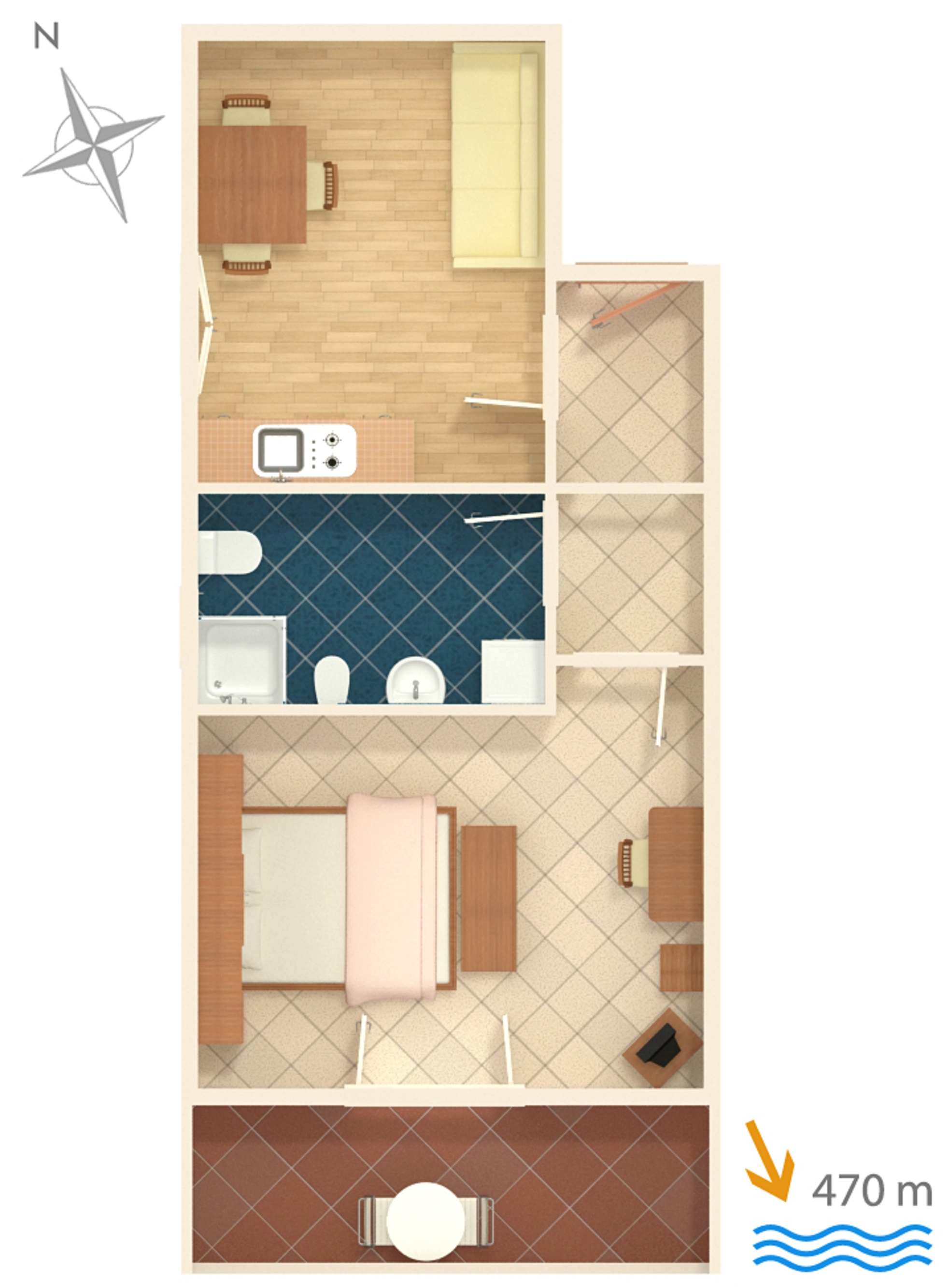 One bedroom apartment with balcony and sea view Barbat, Rab  A-a