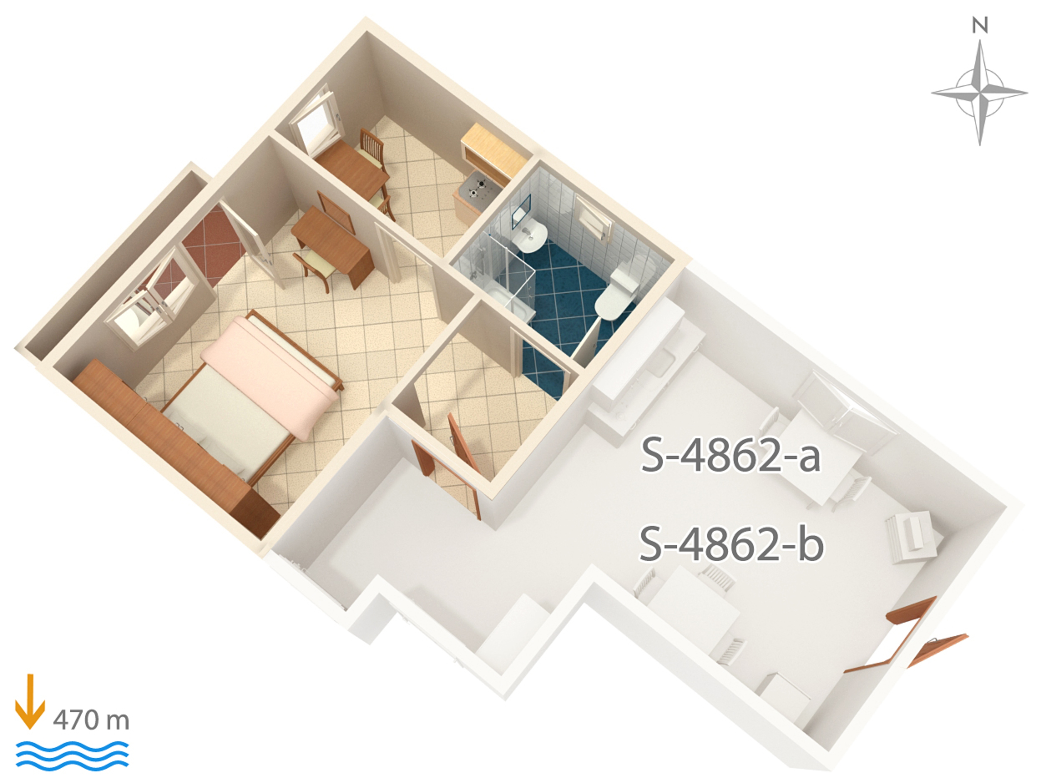 Studio flat with balcony and sea view Barbat, Rab  AS-a