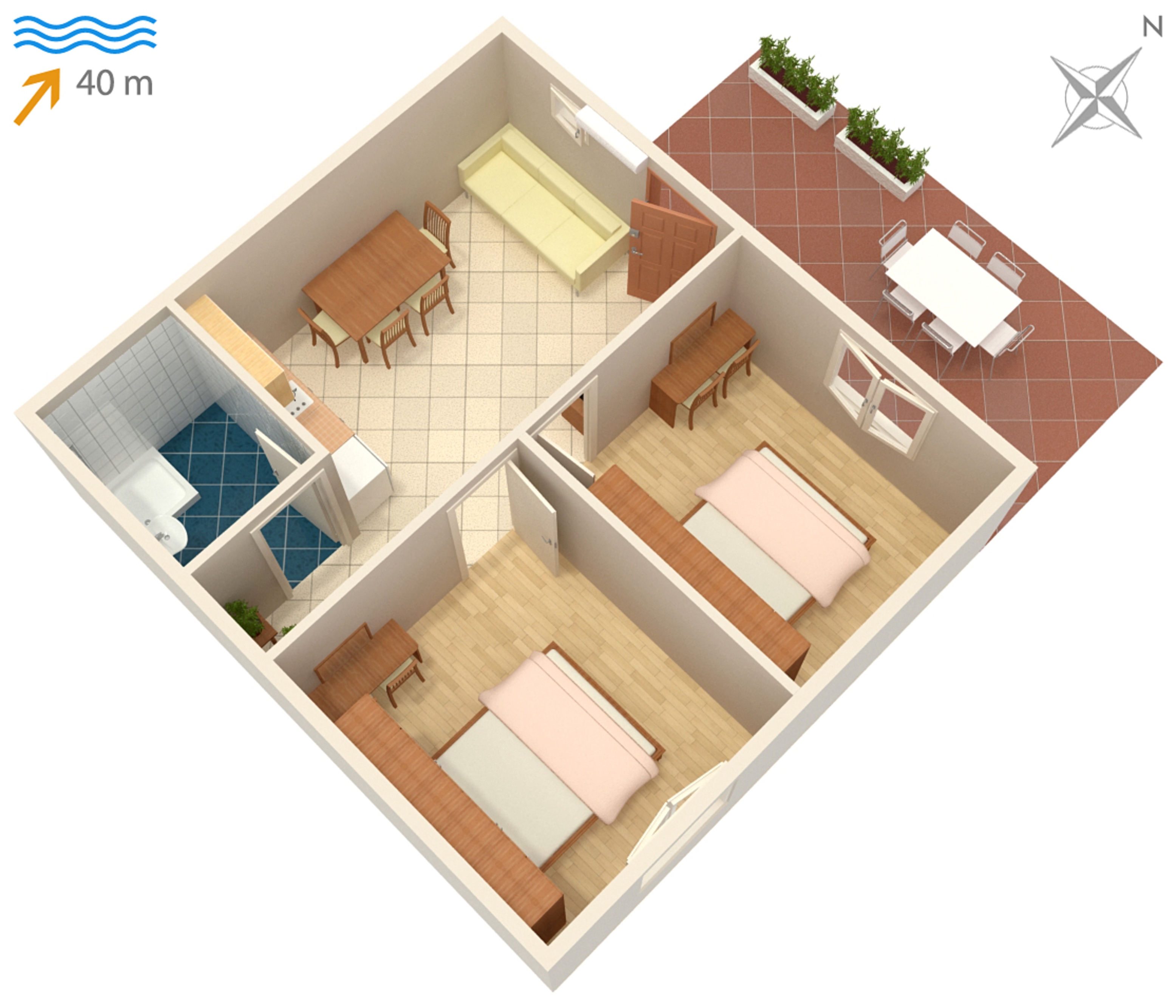 Two bedroom apartment near beach Kozarica, Mljet  A-b