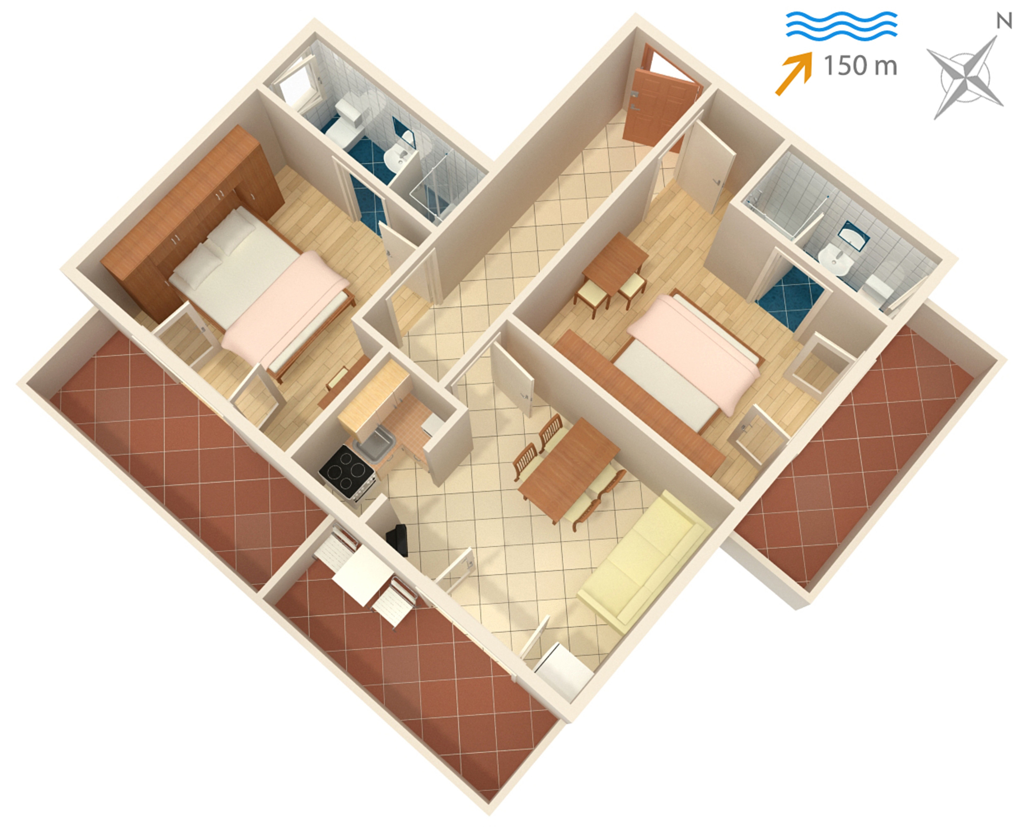 Two bedroom apartment with balcony Supetarska Draga - Donja, Rab  A-a