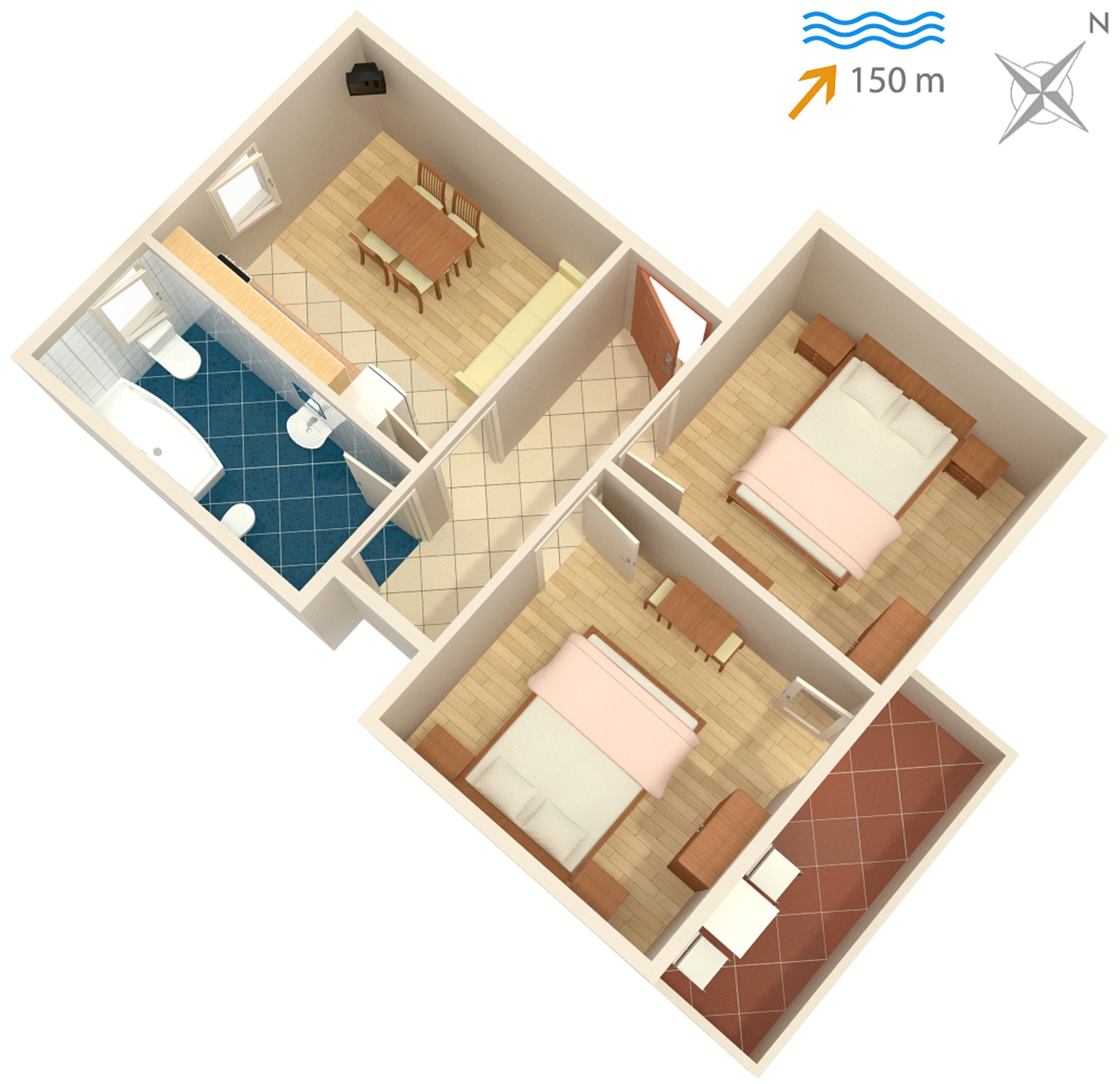 Two bedroom apartment with balcony and sea view Supetarska Draga - Donja, Rab  A-b