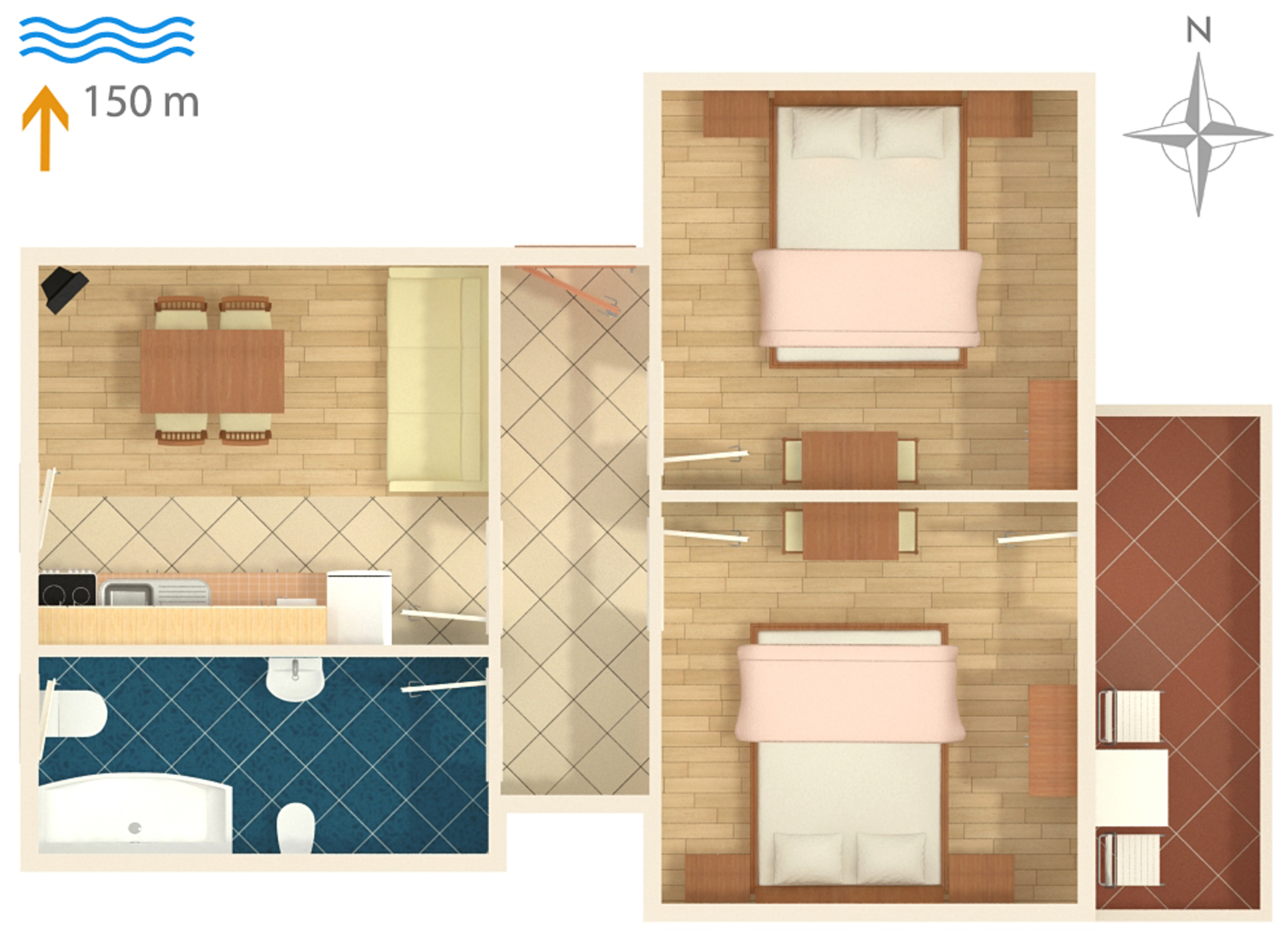 Two bedroom apartment with balcony and sea view Supetarska Draga - Donja, Rab  A-b