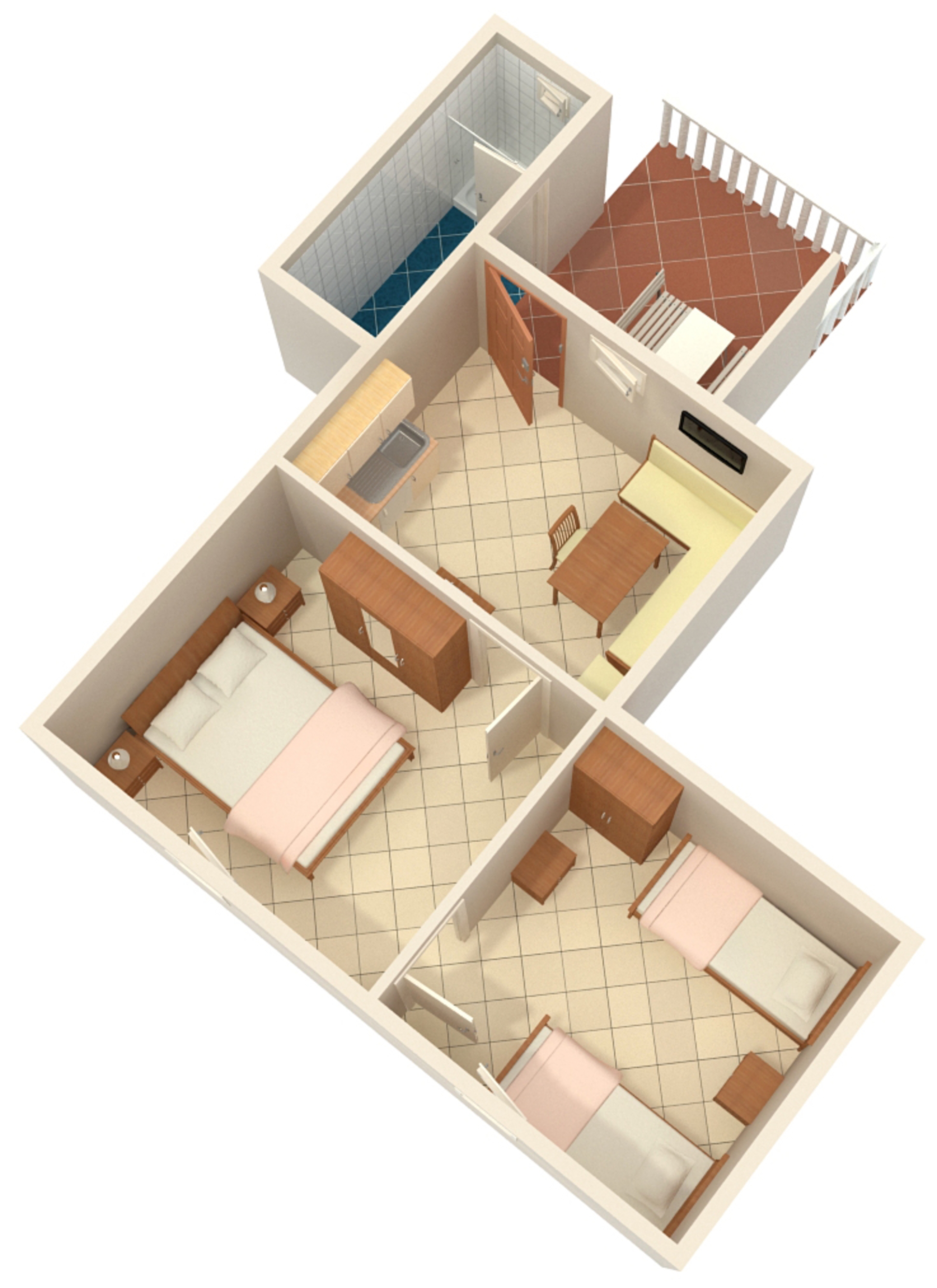 One bedroom apartment with terrace and sea view Barbat, Rab  A-c