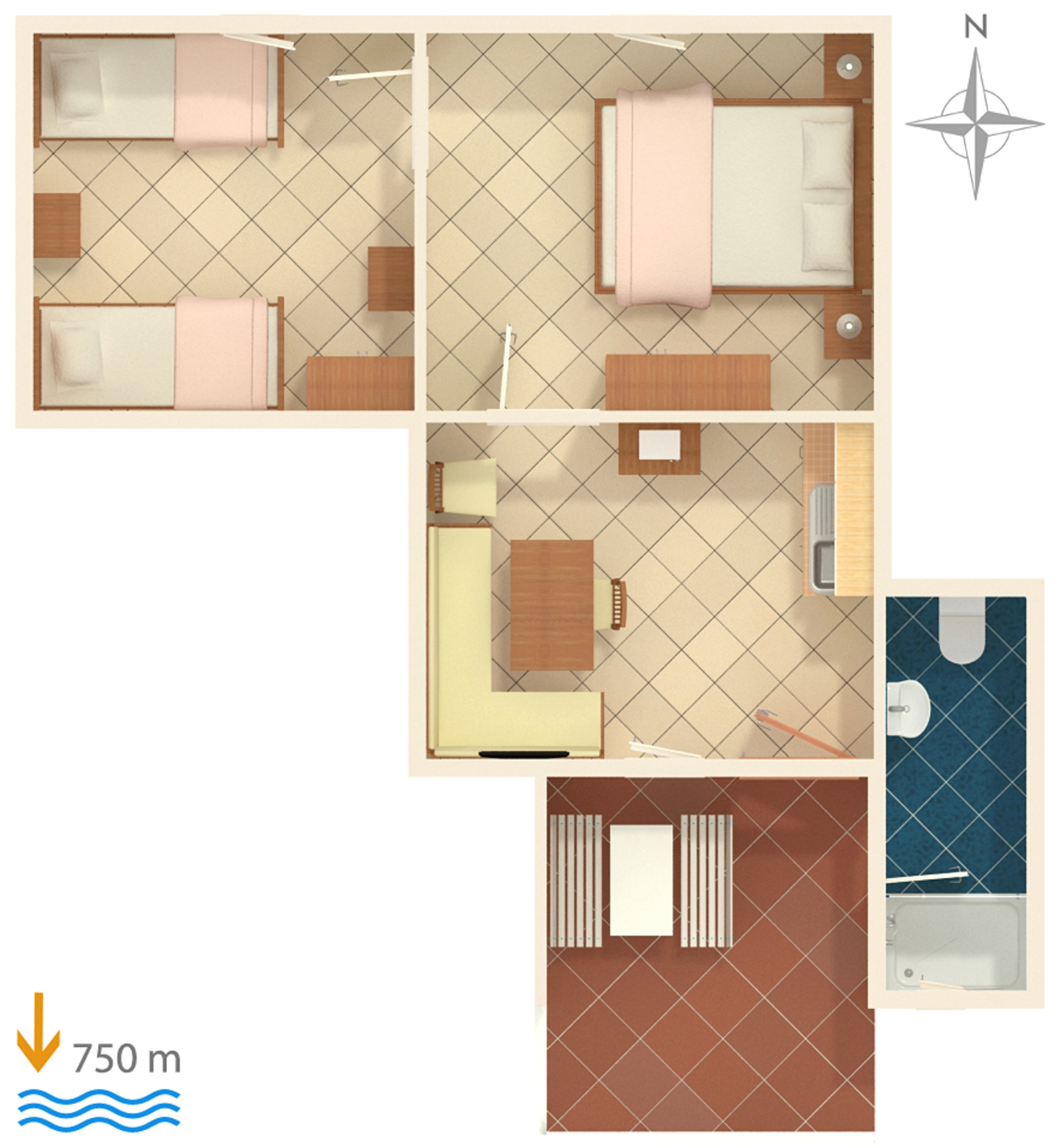 One bedroom apartment with terrace and sea view Barbat, Rab  A-c