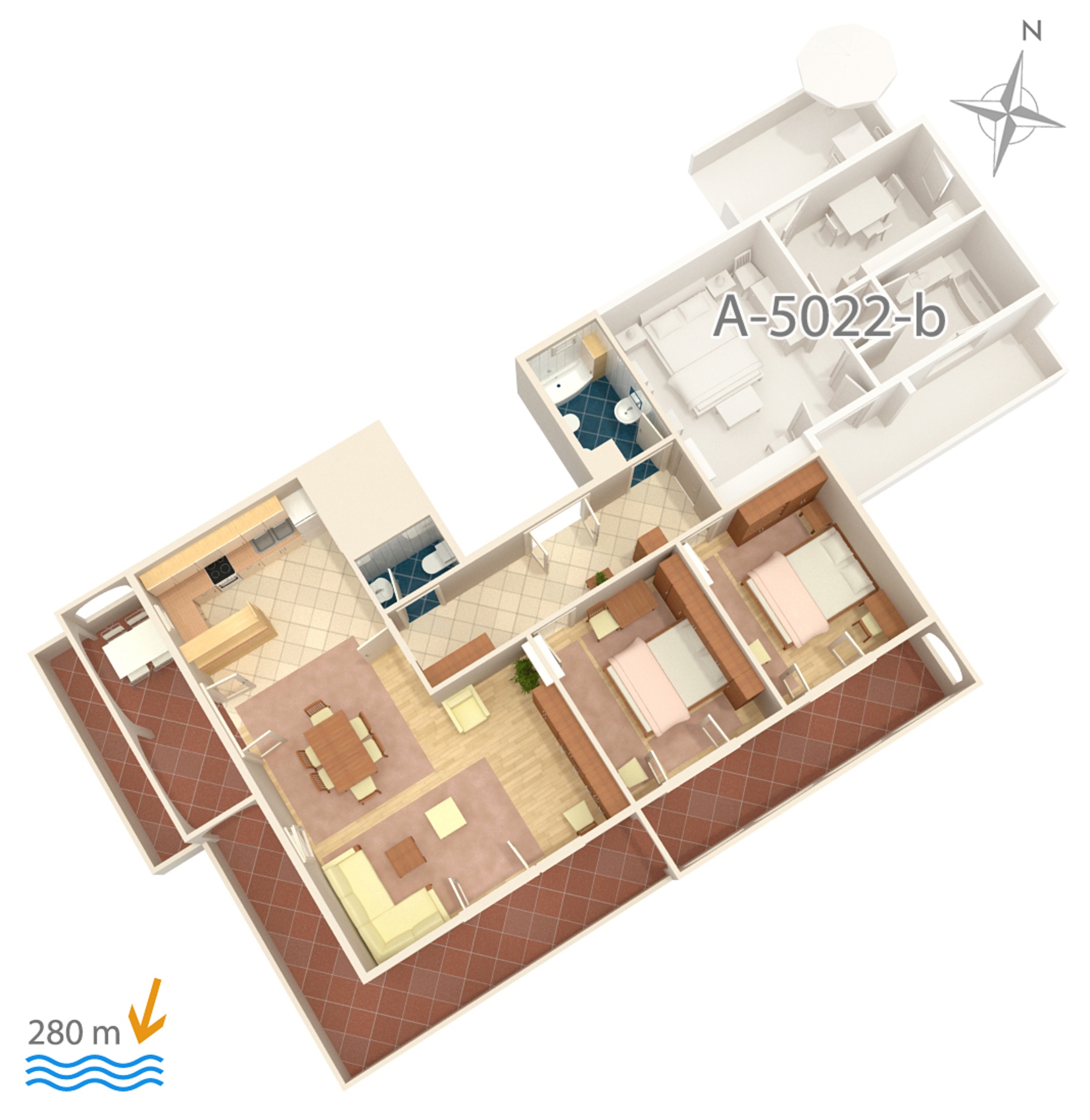 Two bedroom apartment with terrace and sea view Banjol, Rab  A-a