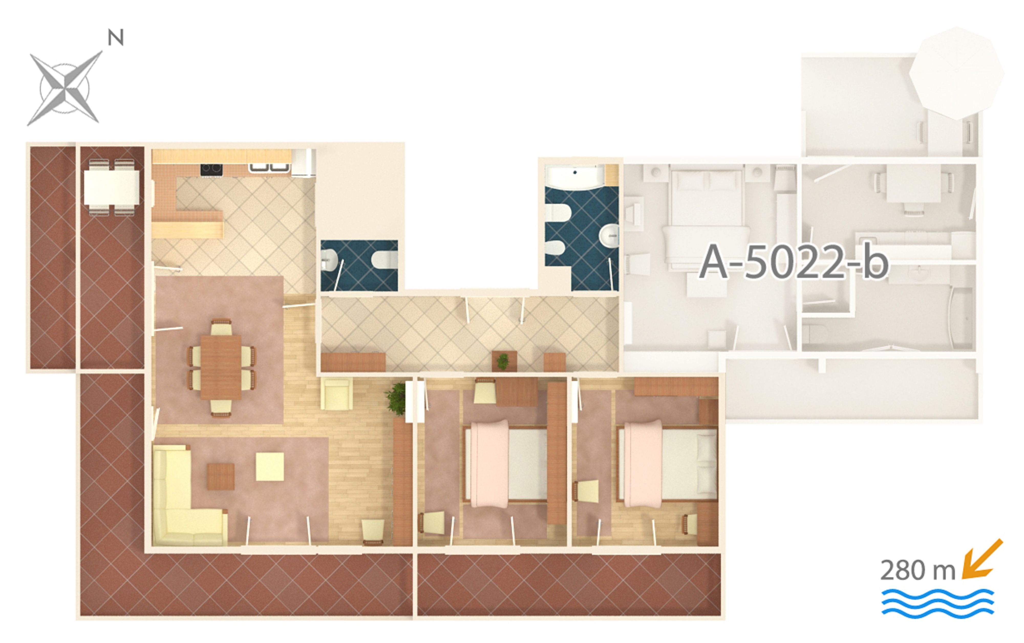 Two bedroom apartment with terrace and sea view Banjol, Rab  A-a