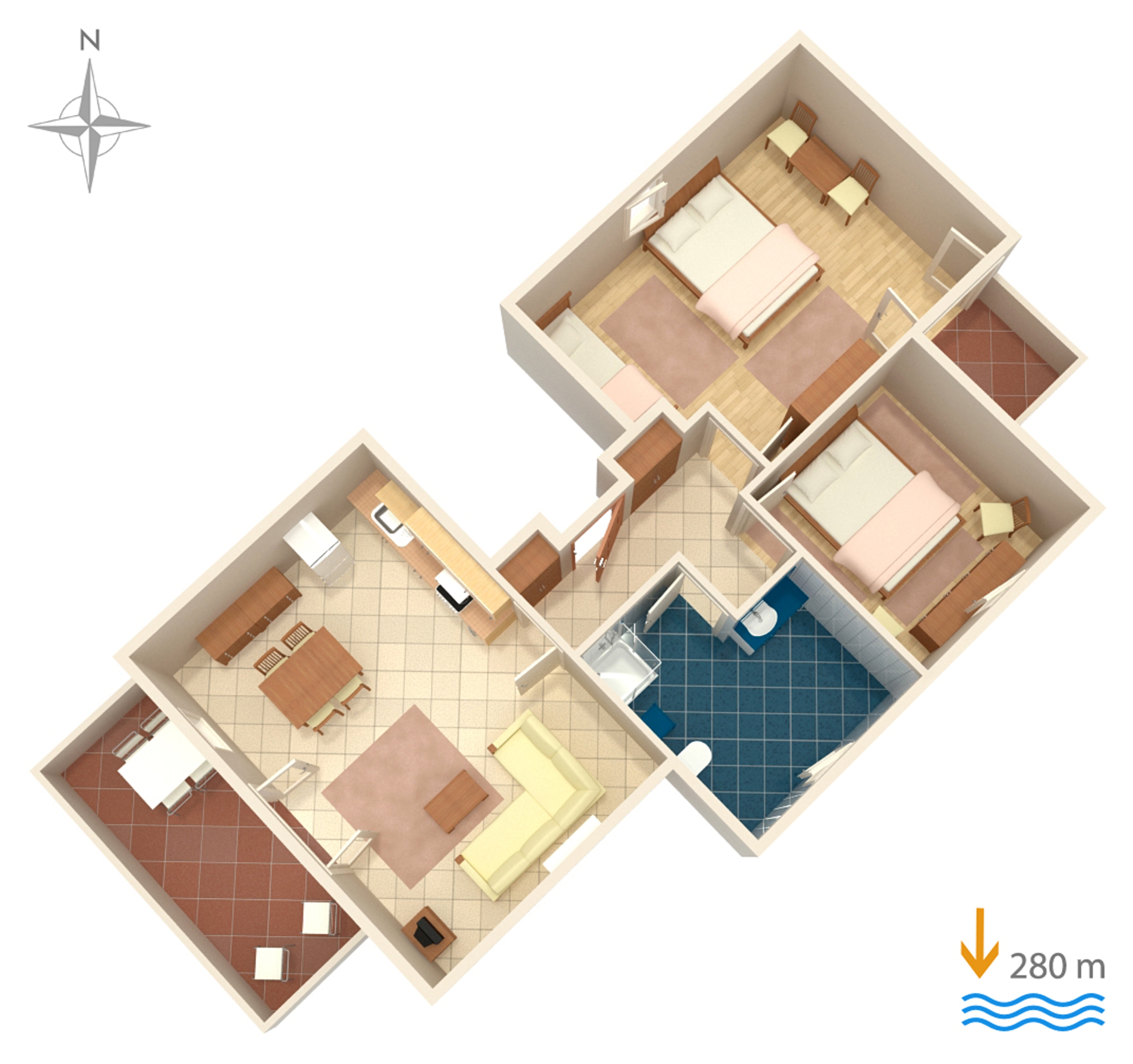 Two bedroom apartment with terrace and sea view Banjol, Rab  A-d