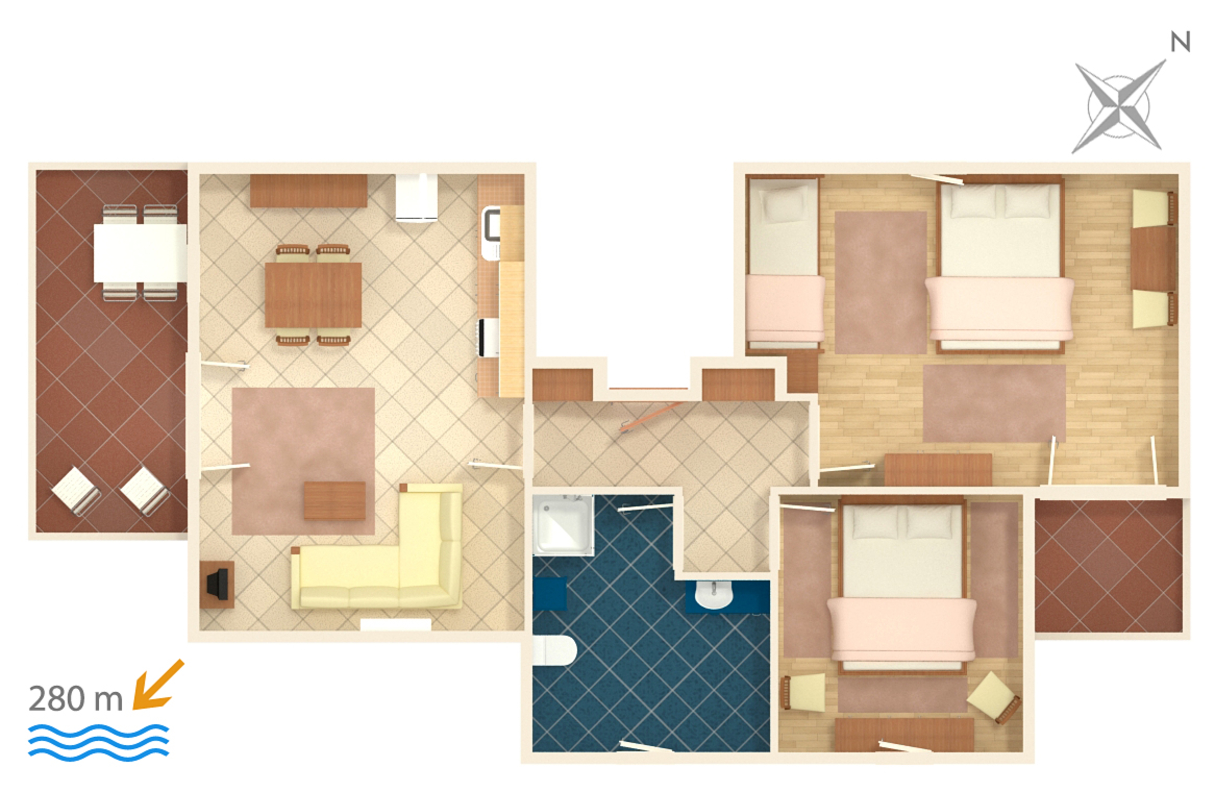 Two bedroom apartment with terrace and sea view Banjol, Rab  A-d