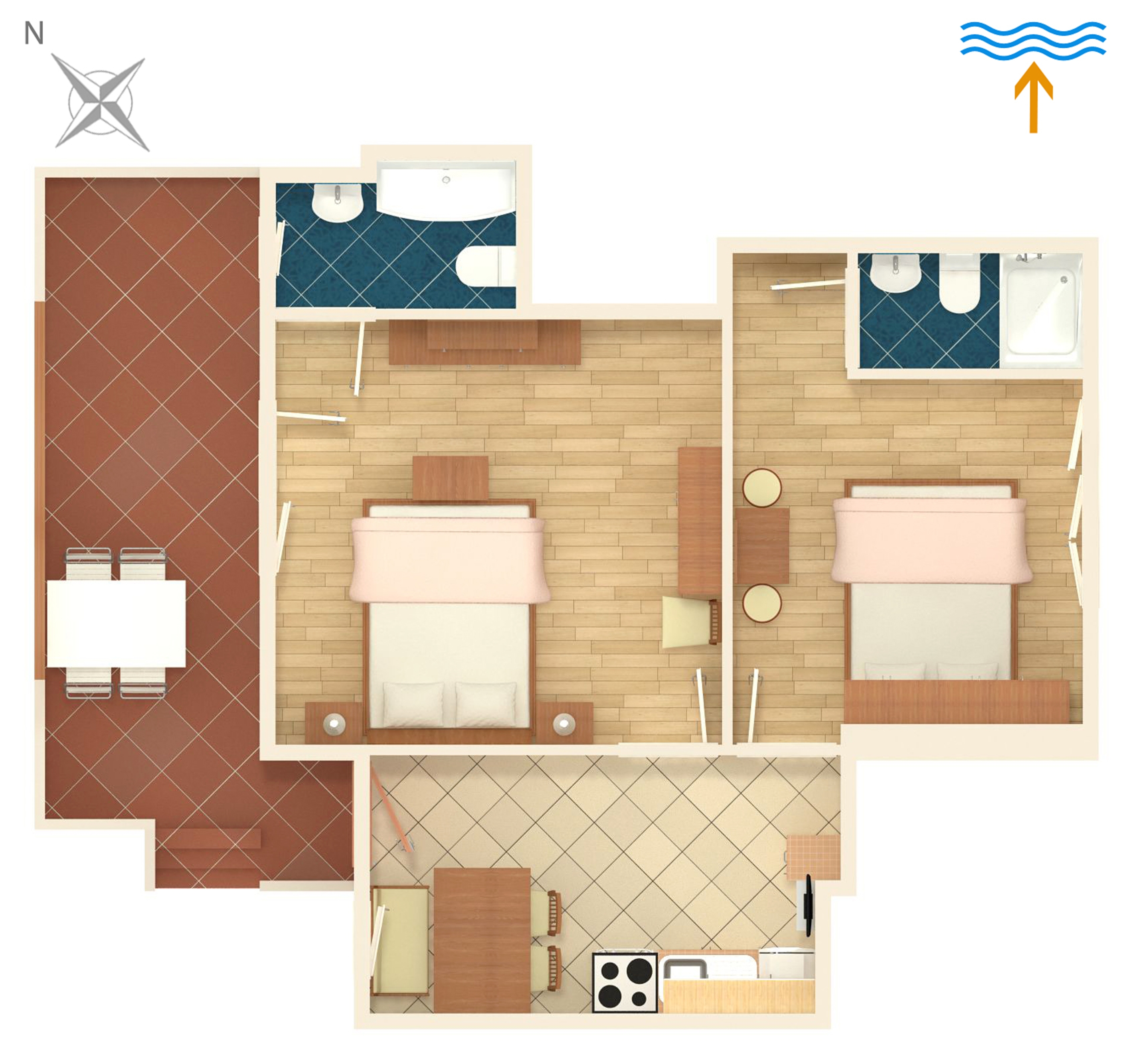 Two bedroom apartment with terrace and sea view Supetarska Draga - Donja, Rab  A-a