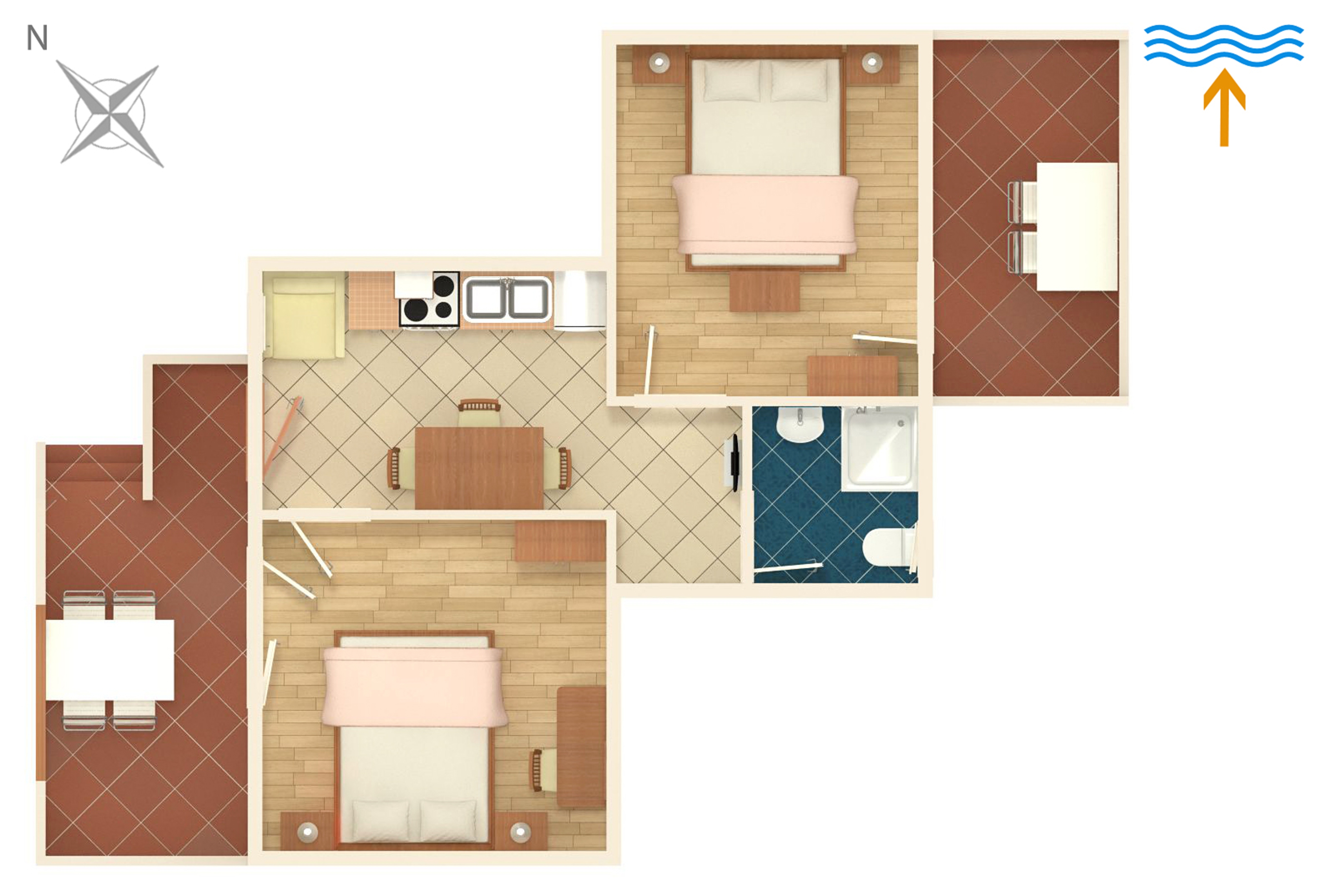 Two bedroom apartment with terrace and sea view Supetarska Draga - Donja, Rab  A-b